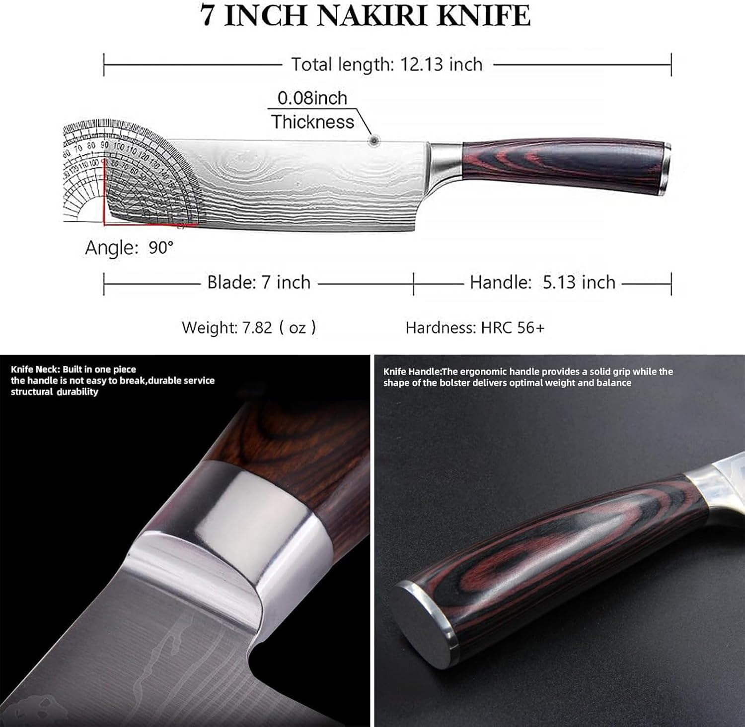 Japanese Nakiri Knife-7", High Carbon Stainless Steel Nakiri Chef Knife, Ultra-Sharp Multipurpose Kitchen Knife for Meat & Vegetables, Ergonomic Pakkawood Handle - Image 2