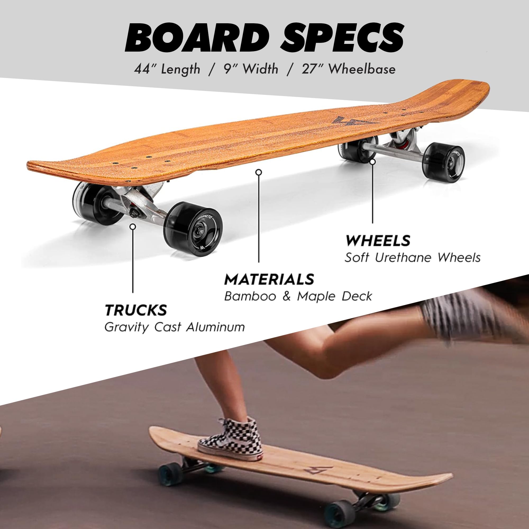 Amazon | Magneto 44 inch Kicktail Cruiser Longboard Skateboard