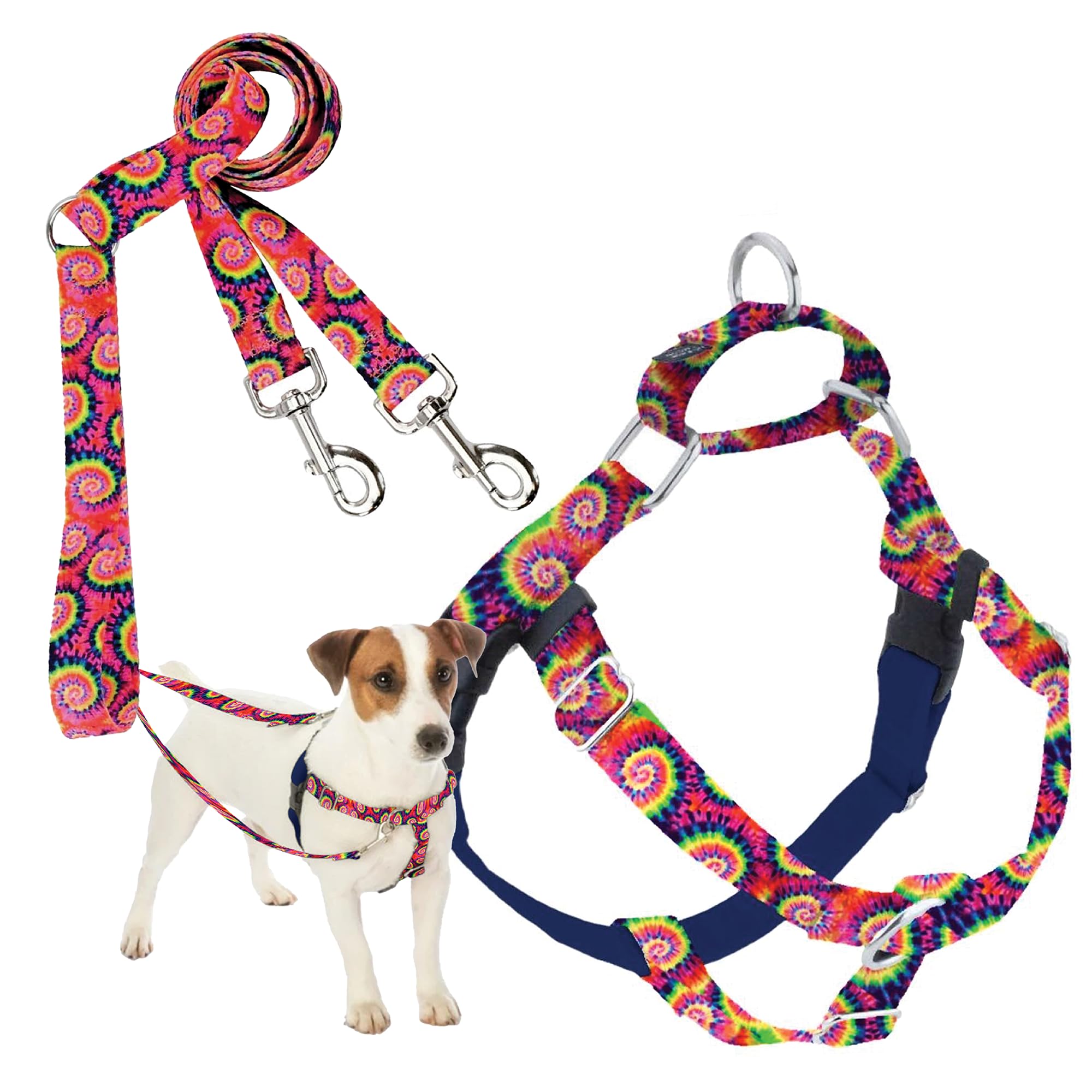 2 Hounds Design - Freedom No-Pull Harness & Training Leash in Tie-Dye | Dual Leash Loops, No Pulling on Walks | Lined to Prevent Chaffing | for Small Sized Dogs (Size S, Chest 20”- 24”) — image 1