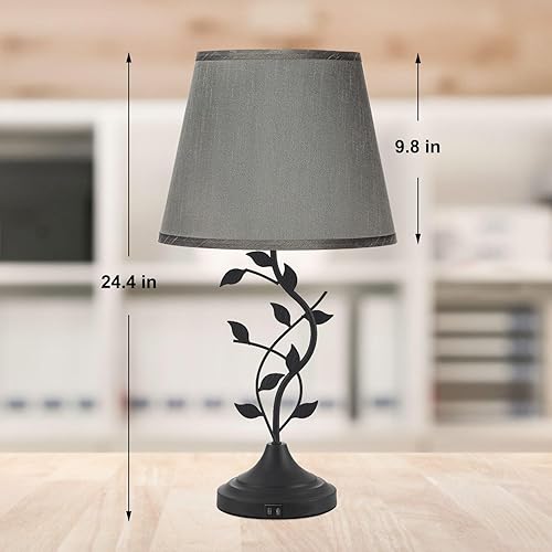 Miniatura 6 de Kakanuo Lámpara de mesa con puerto de carga USB C, lámpara de mesita de noche tradicional gris para sala de estar, lámpara de escritorio grande
