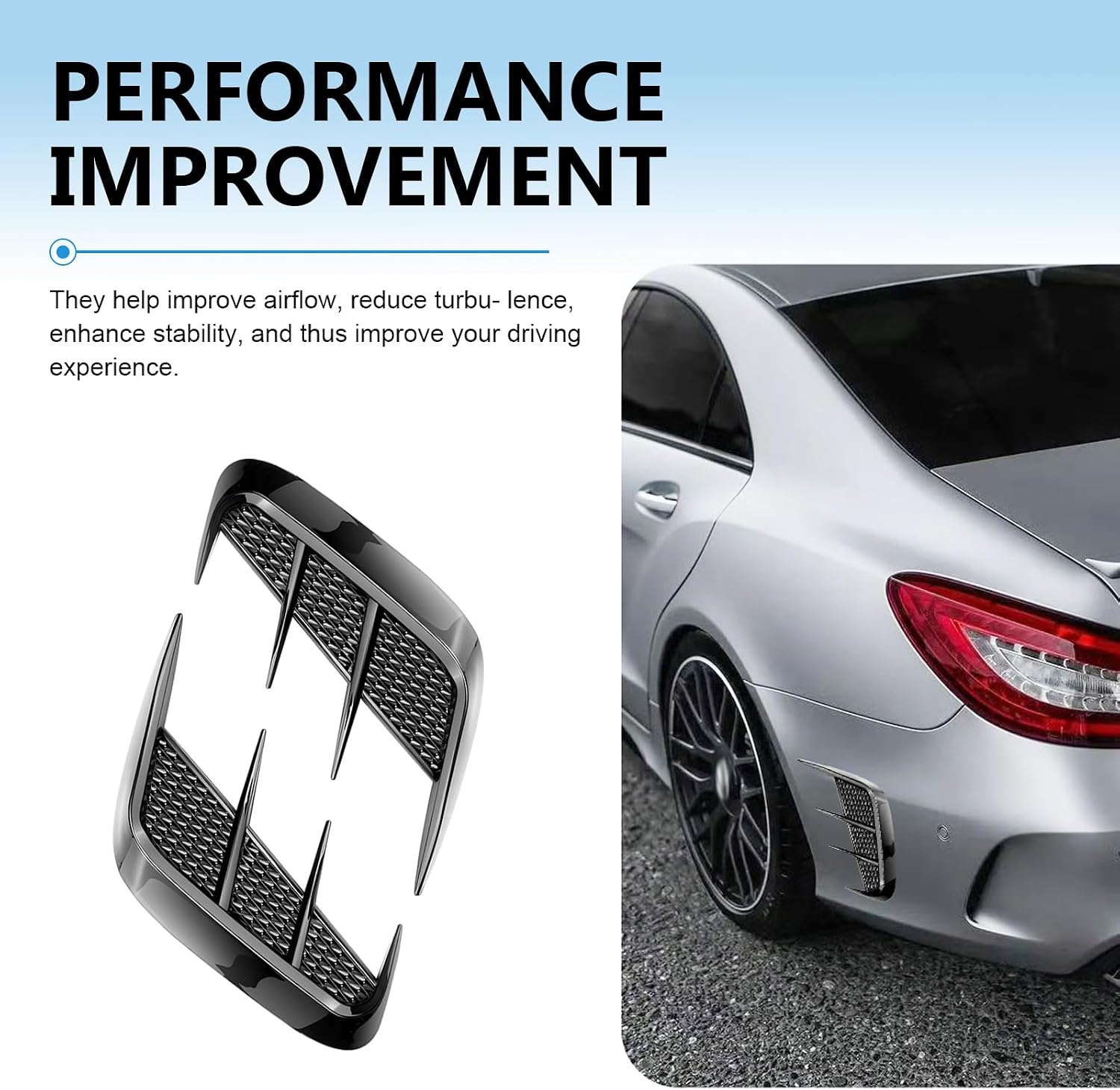 2 PCS Side Vent Trim, Anti-Collision Car Fender Decorative Stickers, Scratch-Resistant Left Right Marker Side Air Vent Cover, Universal for Most Cars (Black)