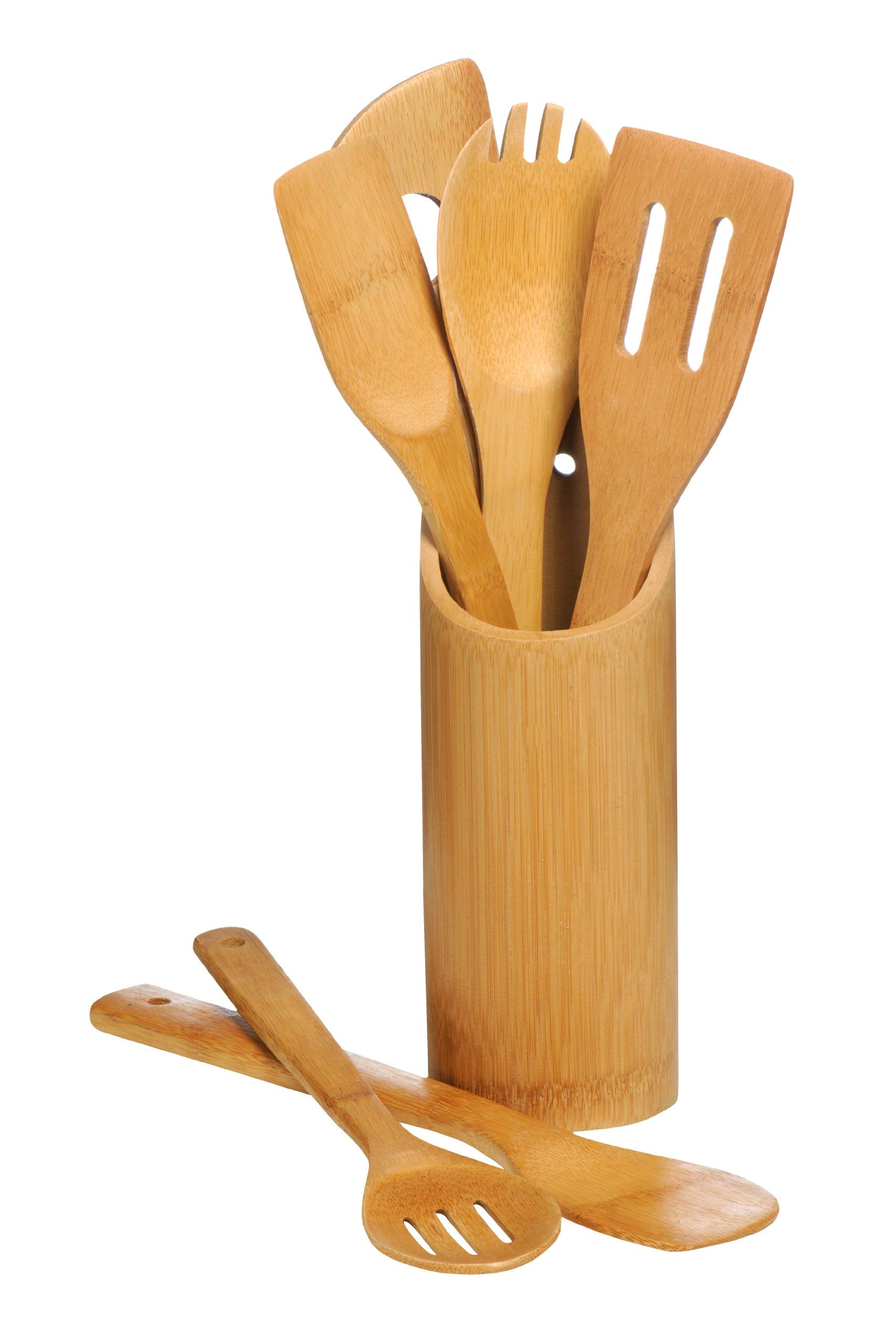 Premier Housewares Bamboo Utensil Set with Holder - Brown