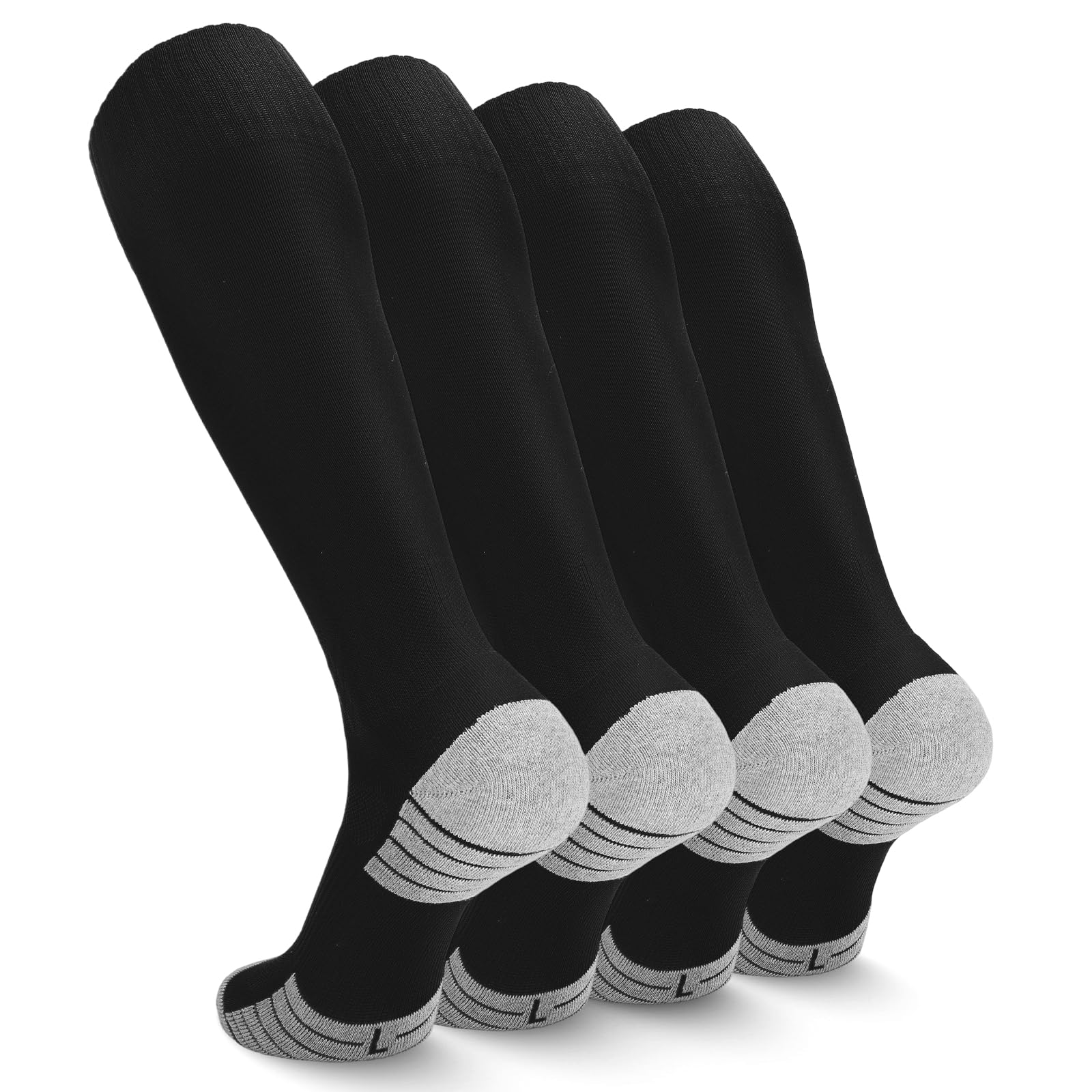 Ultrafun Unisex Black 4 Pairs Soccer Socks Cushioned Knee High Team Sports Football Socks For Men Youth Kids, Large