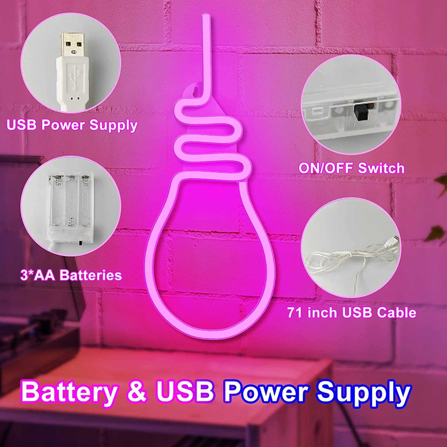 Łańcuch świetlny LED, neonowe żarówki, oświetlenie ścienne do sypialni, dekoracja ścienna, salon, bar, impreza (kolor gorący)