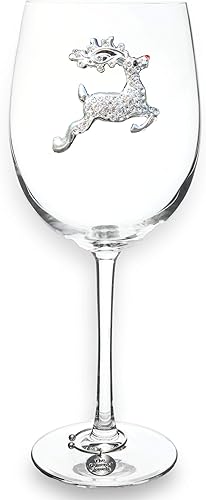 THE QUEENS' JEWELS Copa de vino con tallo con joyas de reno, 21 onzas, regalo único para mujeres, cumpleaños, lindo, divertido, Navidad, sin pintar,