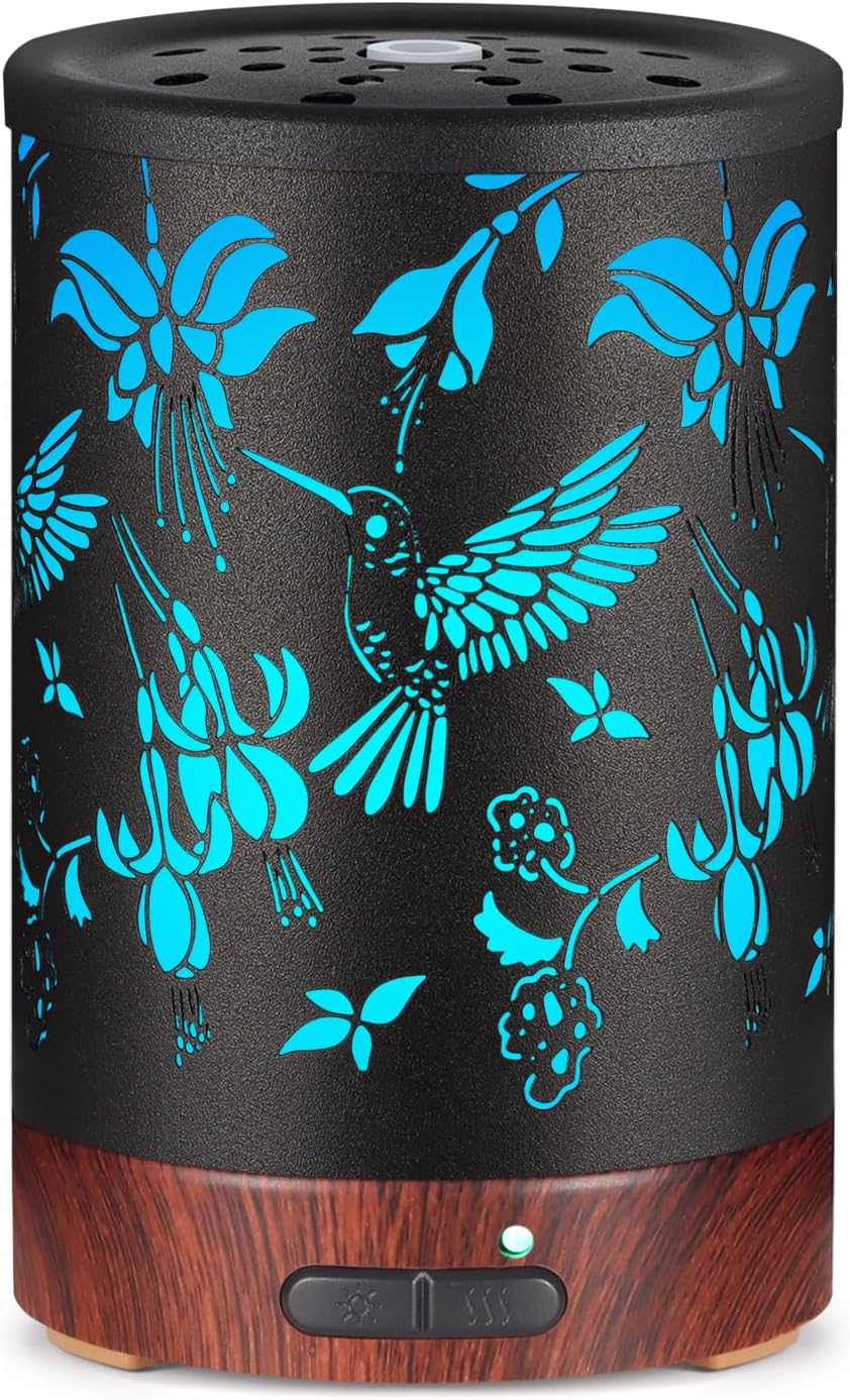 Difusor de aceites esenciales de metal, 5.1 fl oz, difusor de aromaterapia de Navidad, humidificador de niebla fría con luces de 7 colores, sin