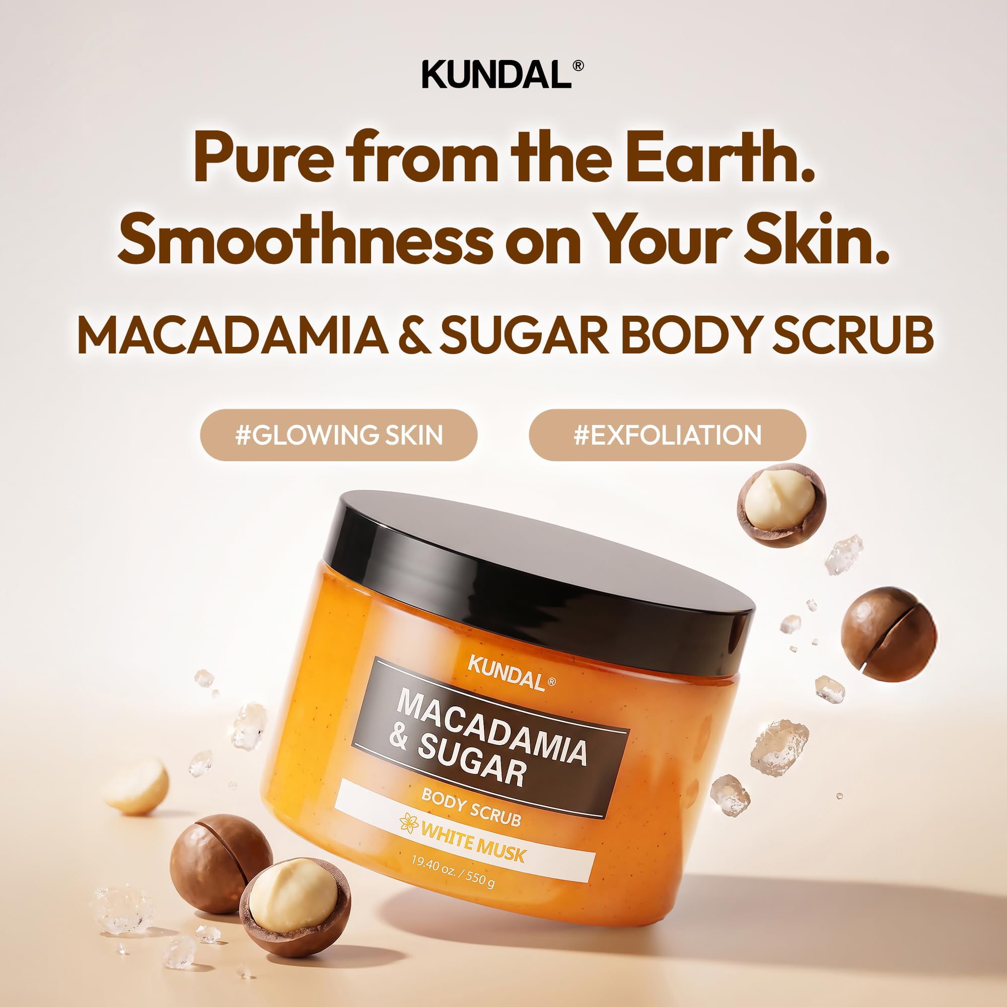 KUNDAL Macadamia Özlü Vücut Peelingi Macadamia & Sugar Body Scrub 550g (White Musk)