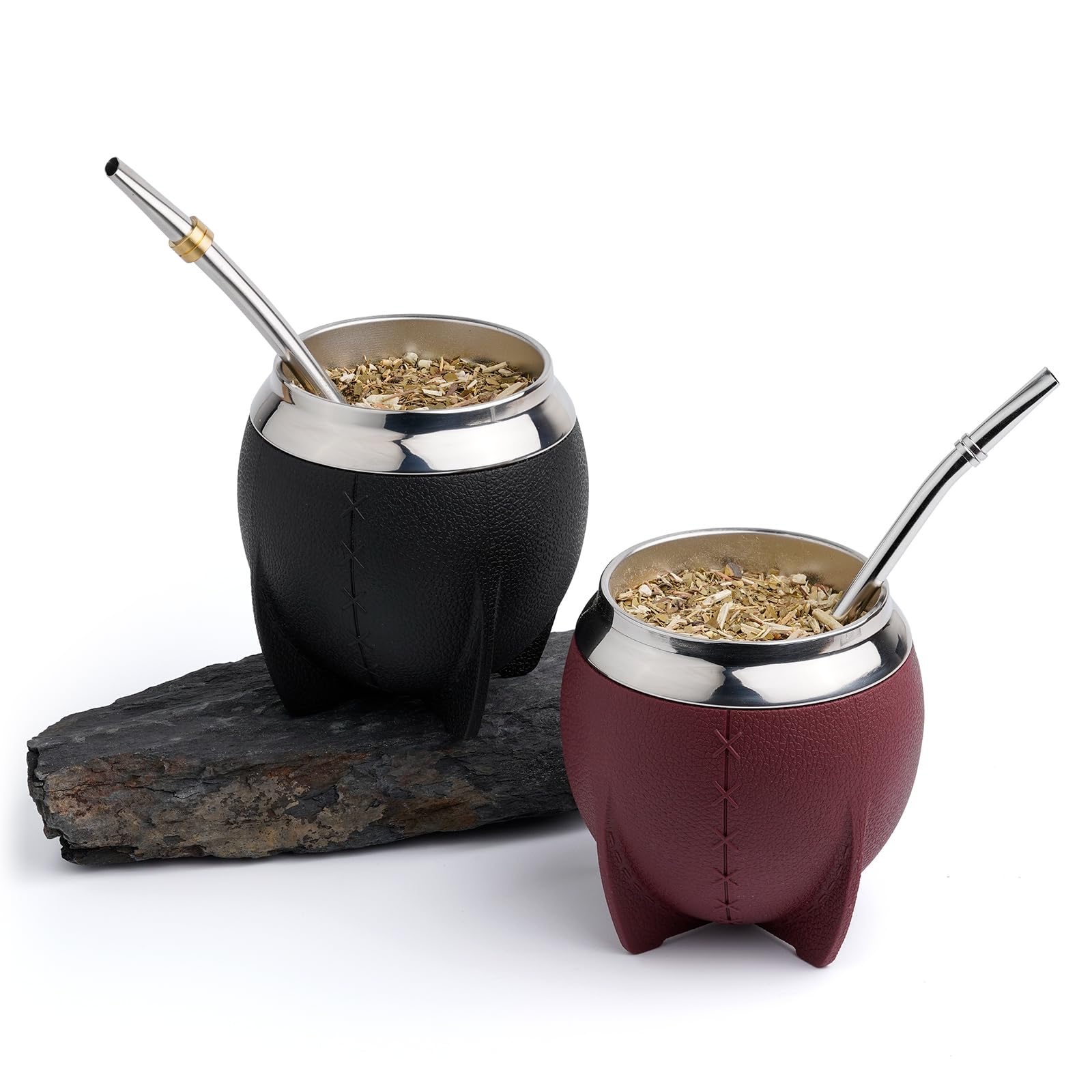 Mate Vaso Plástico Elegante y Duradero - Forma Torpe y Fácil de Limpiar - Vaso con Dos Bombillas y Cepillo para Limpiar 280ml