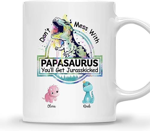 Miniatura 8 de Gossby Taza personalizada (5 dinosaurios) Don_t Mess With Papasaurus - Taza personalizada para el día del padre, taza del día del padre, taza