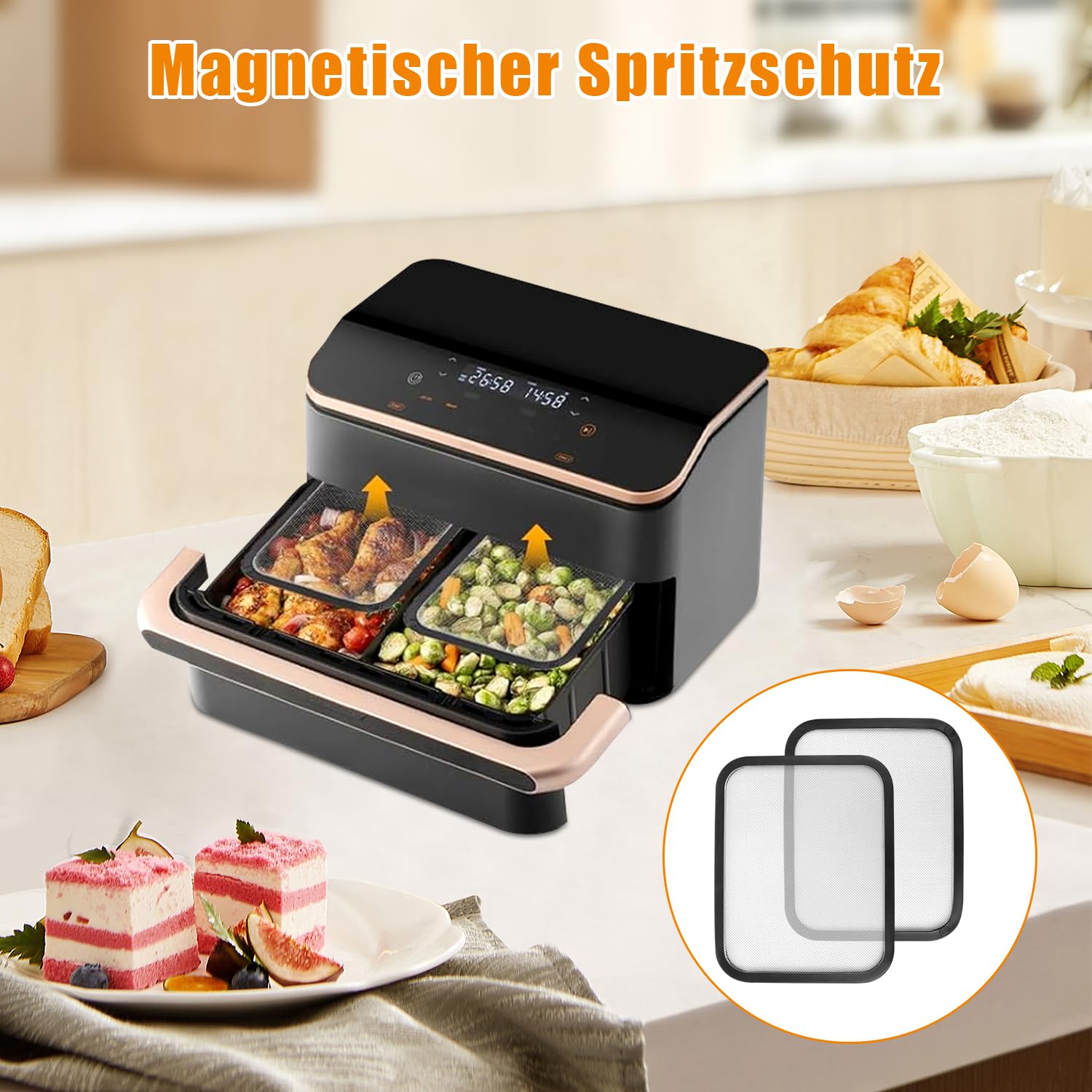2 protectores magnéticos contra salpicaduras para Cosori Airfryer 8,5 L Dual Blaze Twinfry, 10 L, magnéticos, acero inoxidable, freidora de aire caliente para Cosori Caf-R901-Aeu 8,5 L, malla
