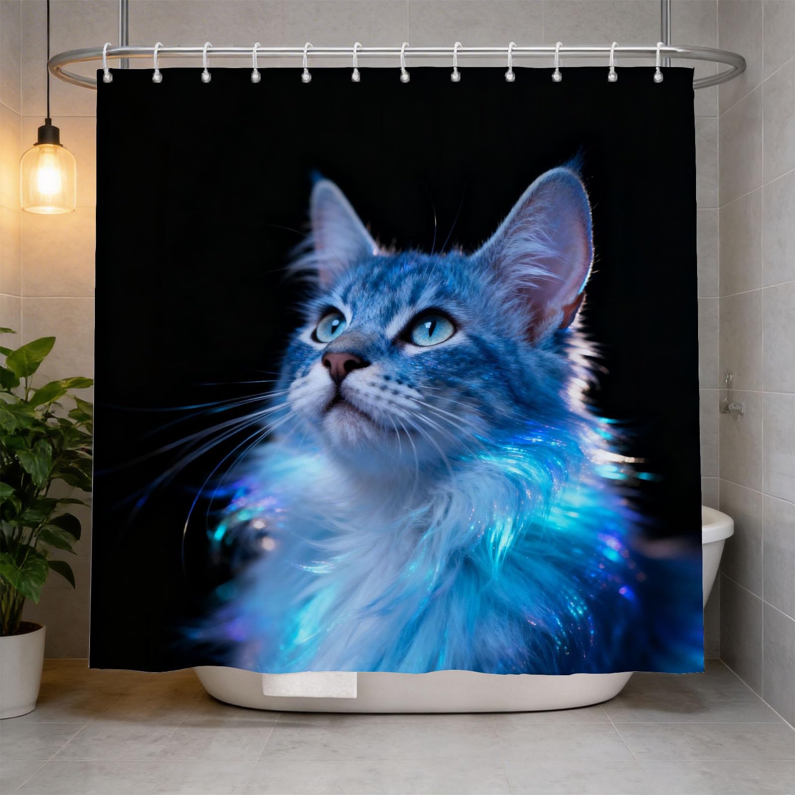 Hongduo 3D Cat Shower Curtain for Stalls Bathtubs Dreamy Bathroom Decor Shower Curtain Set Polyester Fabric Waterproof 180x180cm/71X71 Inch with Hooks