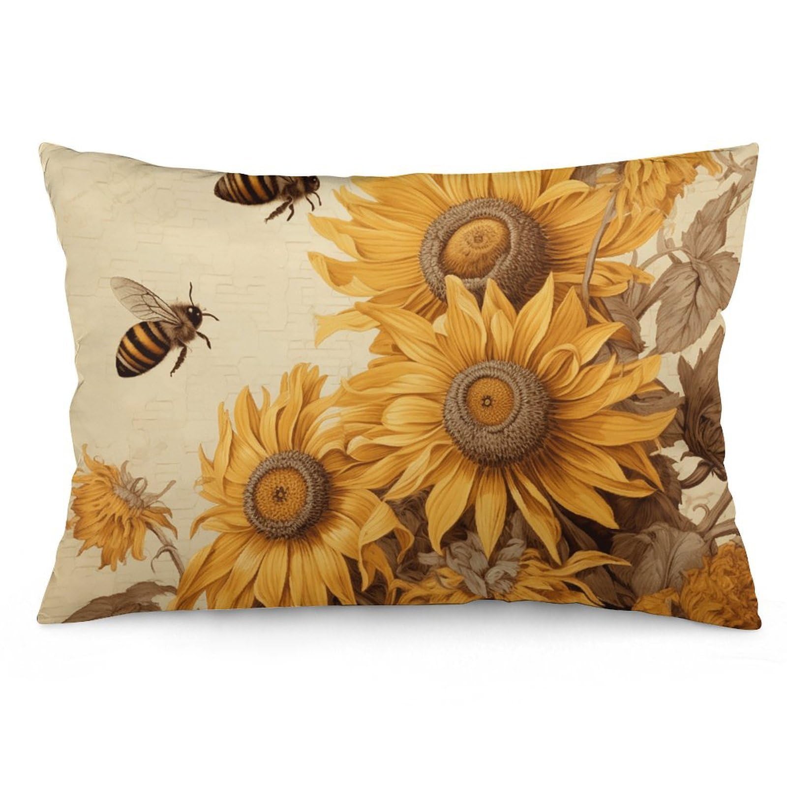 NONHAI 2 Pack Pillow Cases for Hair and Skin, Soft Breathable Pillow Case Covers with Hidden Zipper, Bees and Sunflowers on Old Paper Pillowcase 20"x30" Pillow Covers for Sleeping Gift