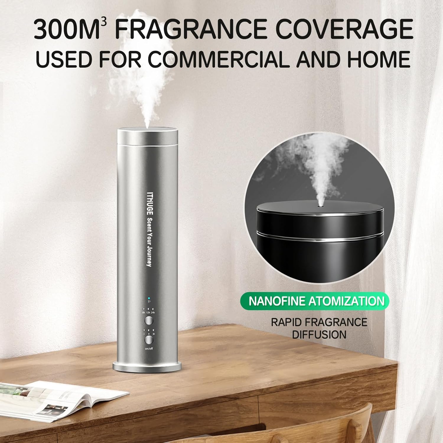 Waterless Essential Oil Diffuser, Portable Nebulizer with 3 Intensity Levels, Battery Powered for Car Home Office (M202S)