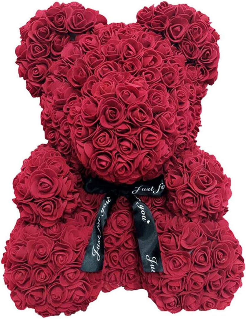 16" Teddy Bear Rose Toy Forever Artificial Rose Love Romantic Rose Everlasting Flower for Anniversary Christmas Valentines Birthday Gift (10 inch, Wine Red)