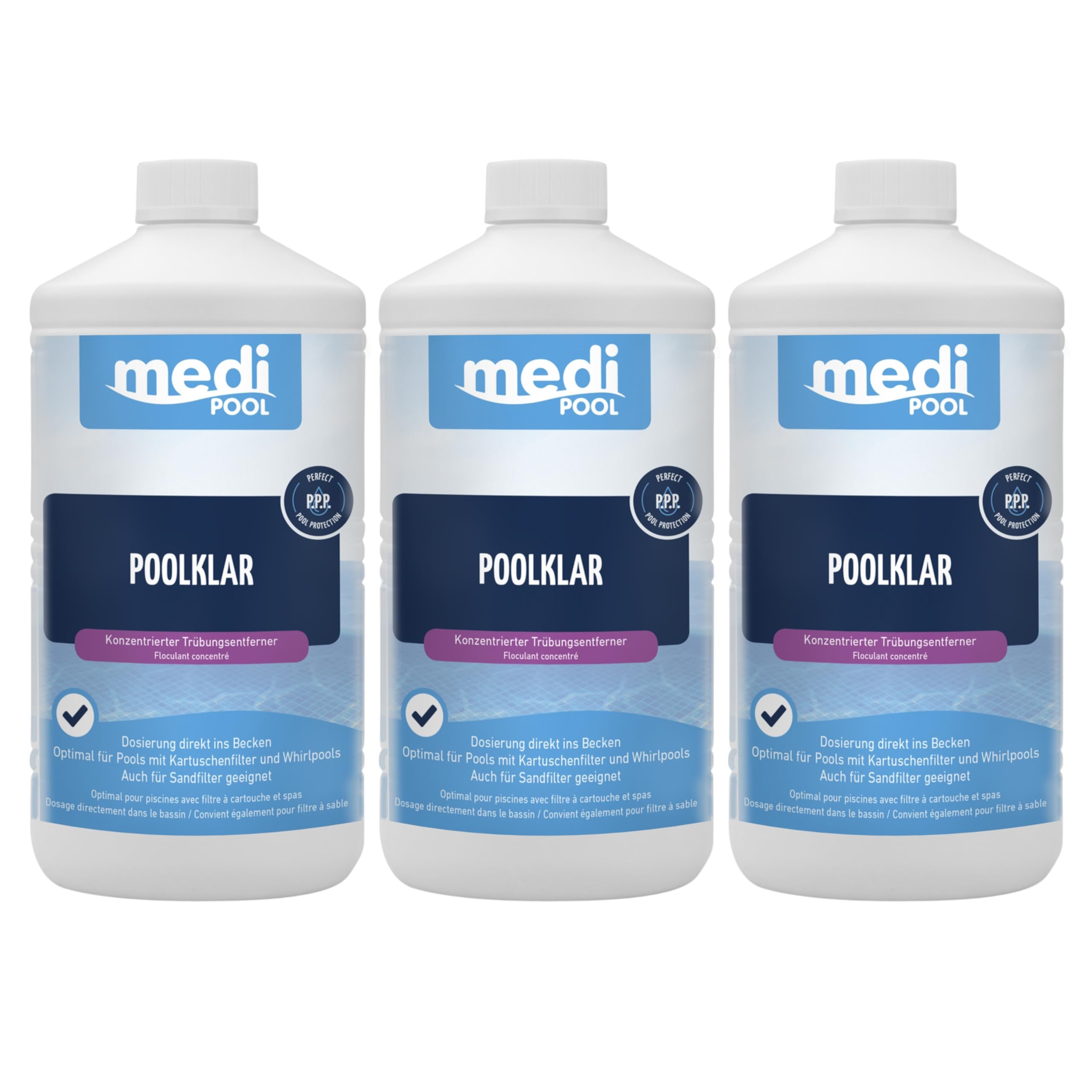Medipool PoolKlar 1 Liter, Trübungsbeseitiger, Klareffekt, Wasserpflege, Poolreiniger, Mengen:3