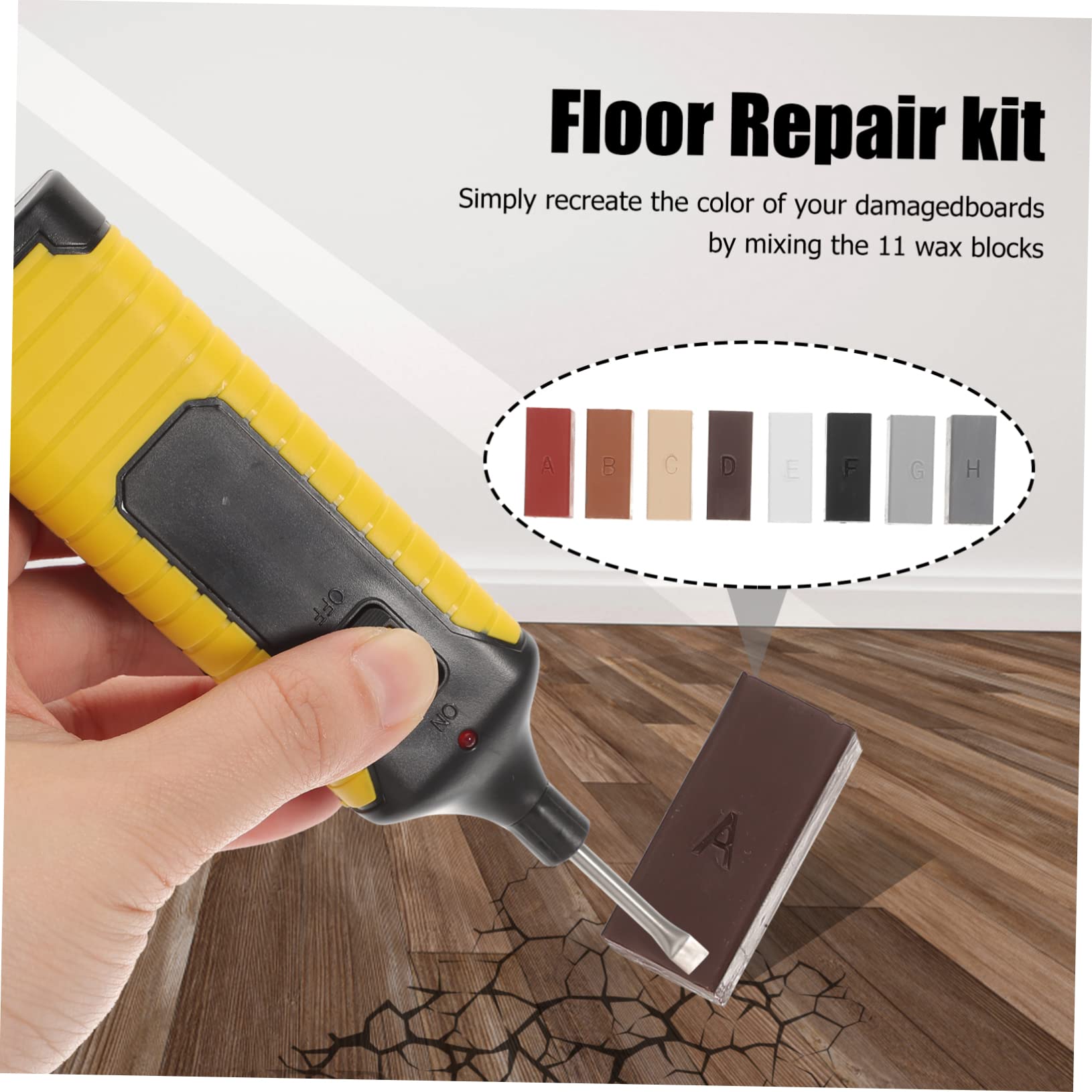 Kit de Réparation pour Plancher Stratifié, Cire à Bois 11 Couleurs, Chauffage Rapide, pour Rayures sur Sols, Comptoirs et Portes, Réparation Carrelage Fissuré | Bois, Zones Abîmées, Restauration Rapide, Blocs à Teinter, Forme Soignée