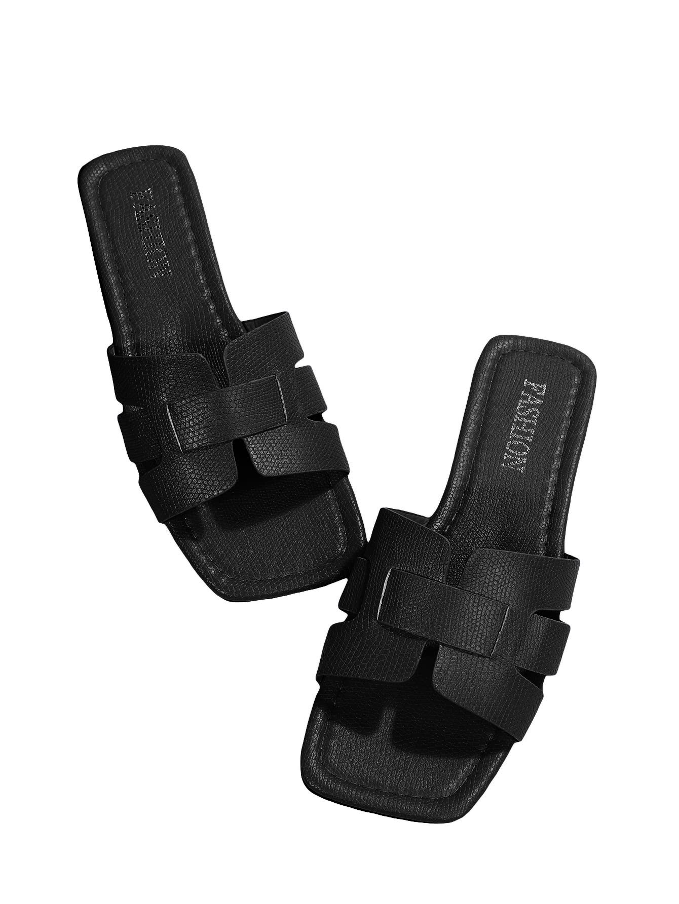 GORGLITTER Women's Crocodile Embossed Flat Sandals Cross Strappy Open Toe Slide Sandals