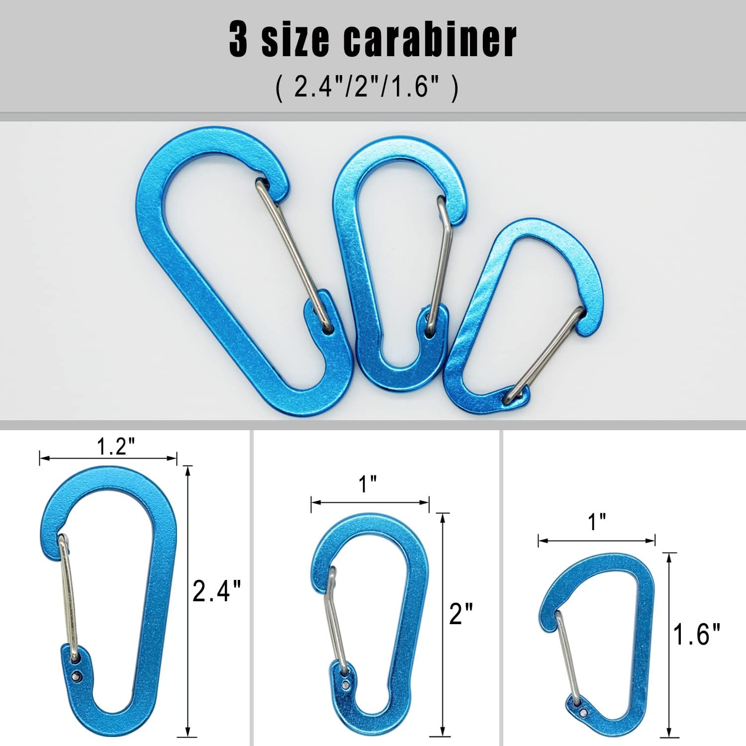 1.6"/2"/2.4" Aluminum Alloy Multi-Use Carabiner Clips, Small Carabeaner Keychain Hooks for Home Rv Camping Fishing Traveling (1.6"/2"/2.4", 15) : Sports & Outdoors