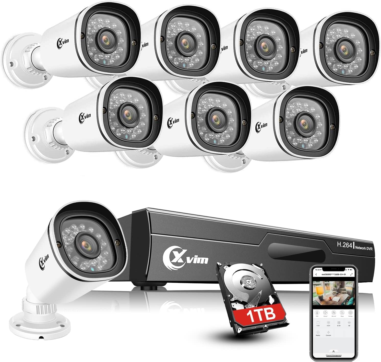 XVIM 8CH 1080P Home Security Camera System, Outdoor IP66 Waterproof CCTV Recorder 8pcs HD 1920TVL Upgrade Home Surveillance Cameras
