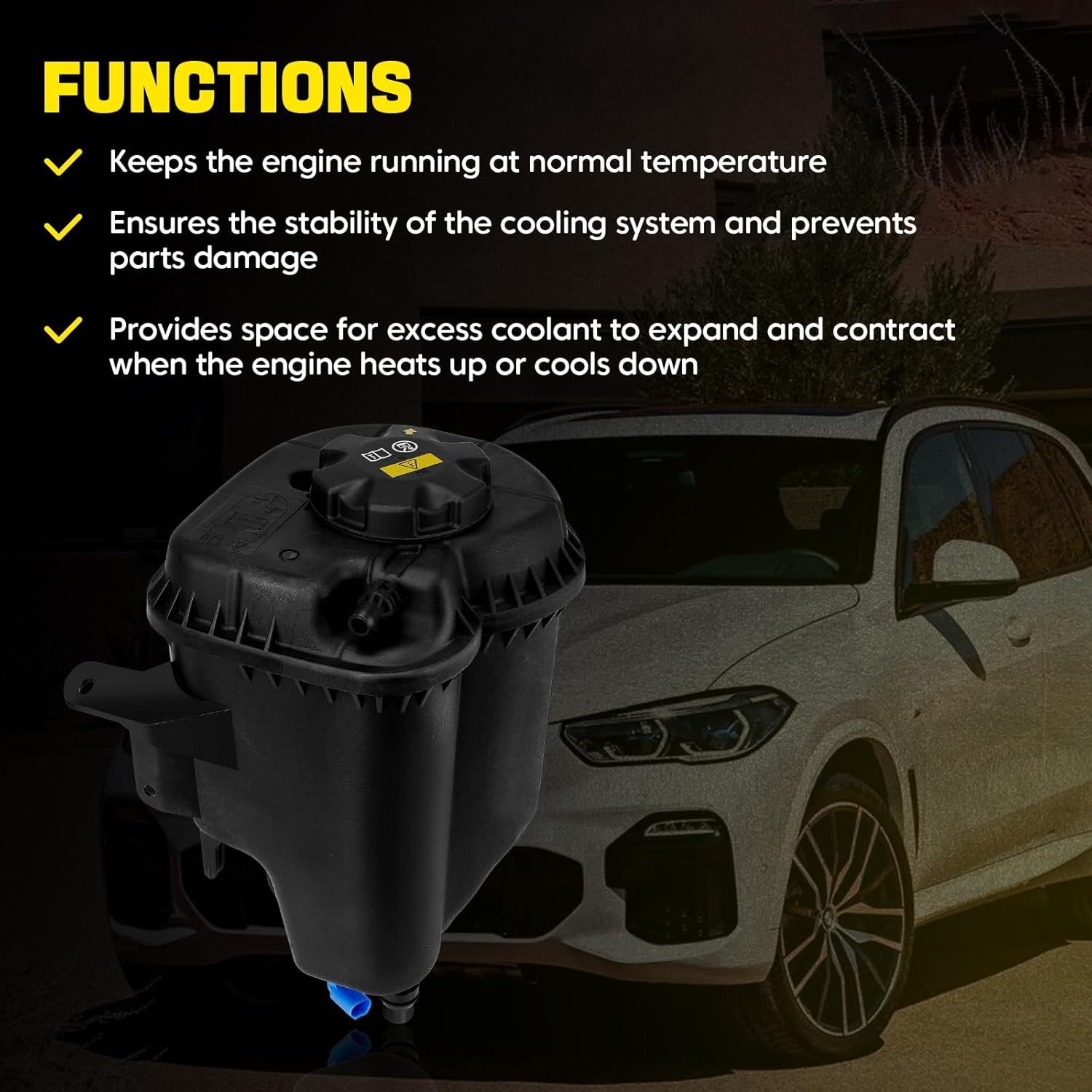 17138621092 Engine Coolant Reservoir Tank with Sensor & Cap Compatible with BMW X5 2007-2018, X6 2008-2019 Replace# 603-361 17137552546