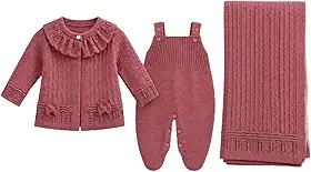 SAÍDA MATERNIDADE 3PÇS EM TRICÔ LUXO COR ROSE PARA MENINA BETANIA