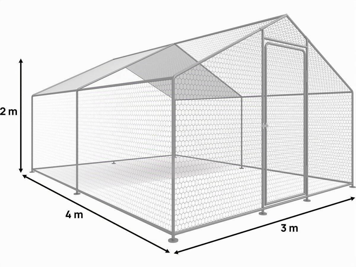 Gallinero 12 m² Parque de Malla metálica 4 x 3 x 2 M Acero galvanizado