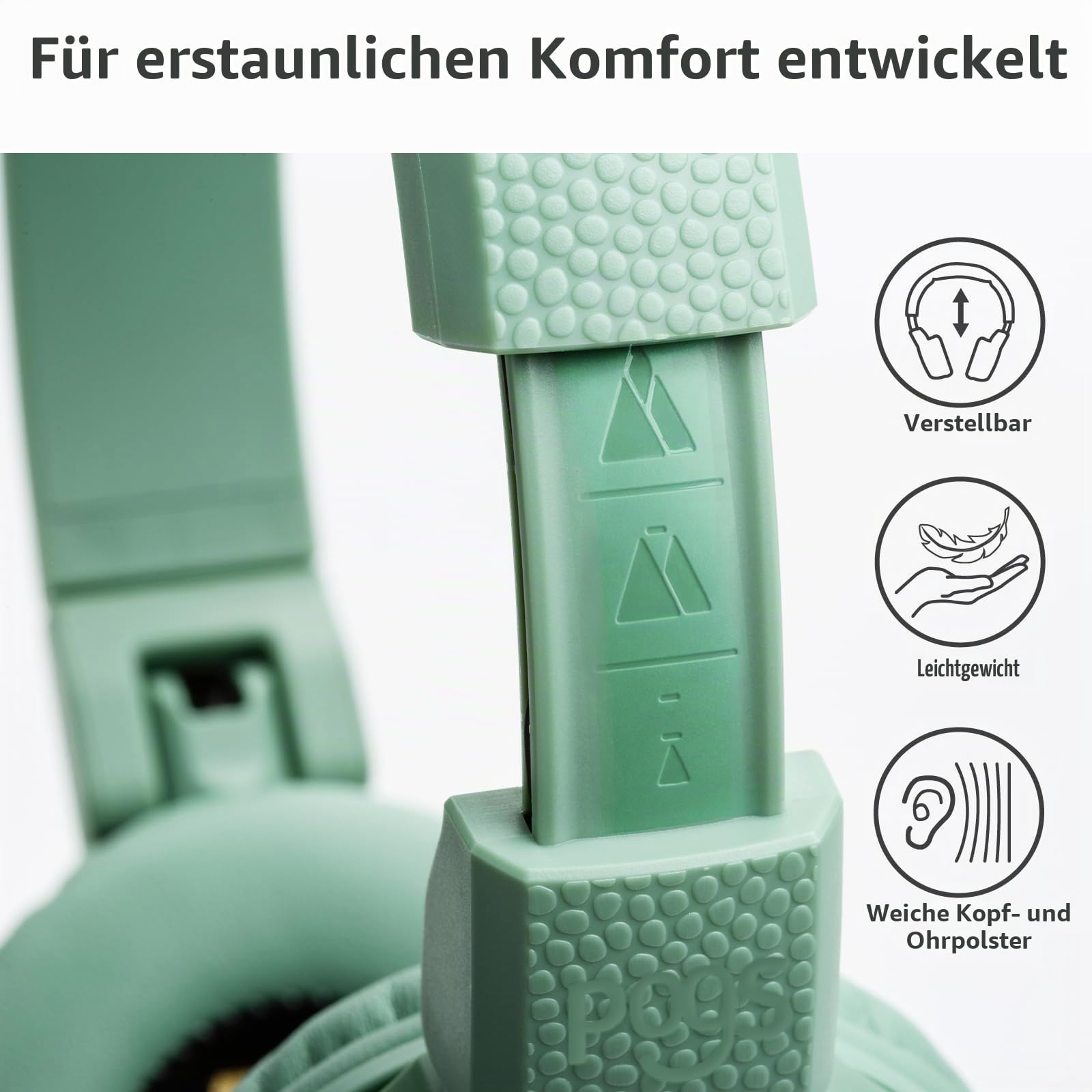 POGS Drahtloser Bluetooth Kinderkopfhörer | The Gecko 2 | Faltbarer robuster Kinderkopfhörer ab 3 Jahren | Lautstärkebegrenzung 70-85 dB | Mikrofon | On-Ear | Drahtlose Musik-Sharing-Funktion (rGrün)