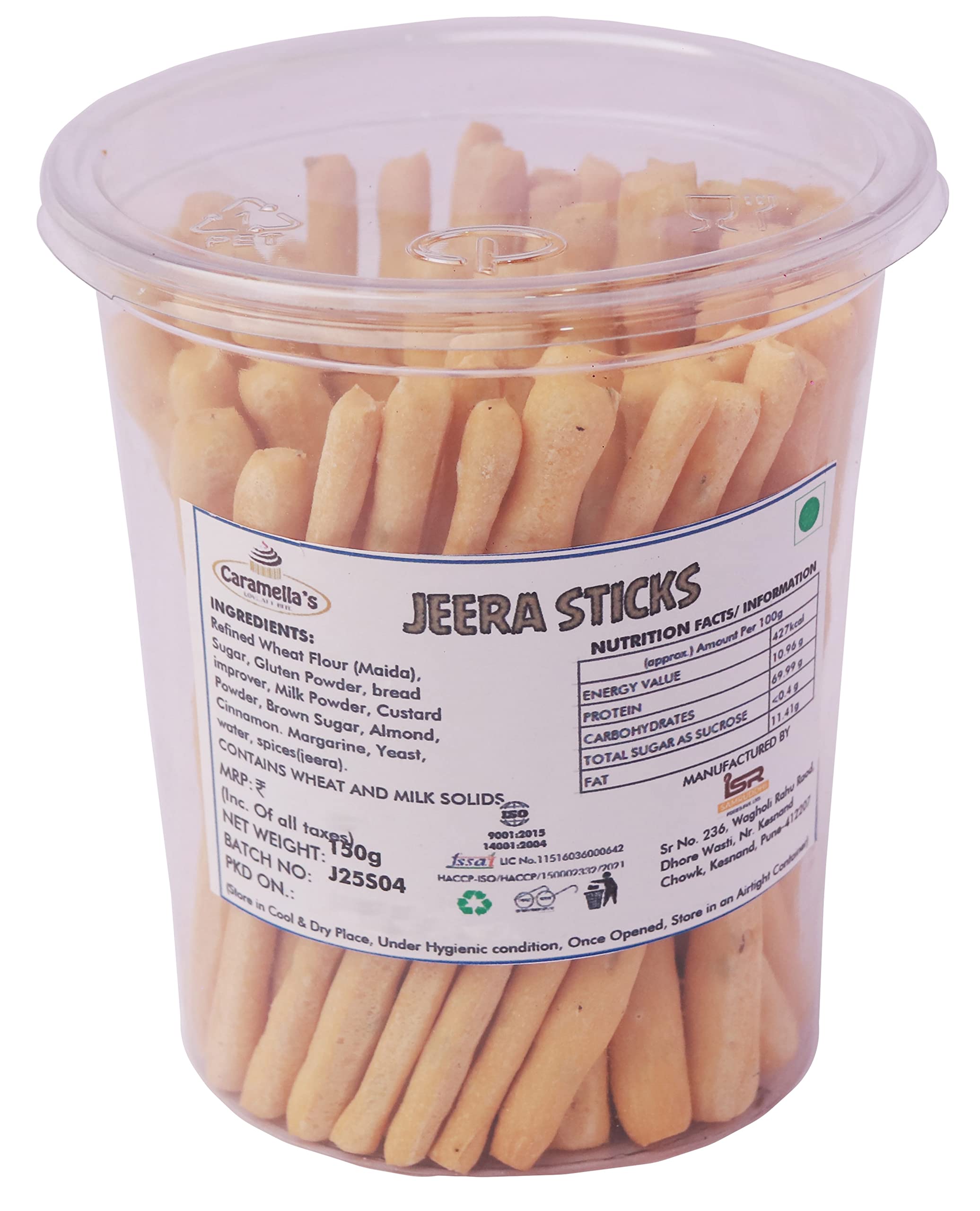 Caramella’s Jeera Sticks, Crunchy & Tasty, Namkeen Tea Time Snack – 150 gms – Pack of 1