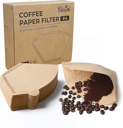 100 filtros de café en cono #4, filtros de café en forma de cono de papel marrón natural para cafetera vertida y goteo (100 unidades)
