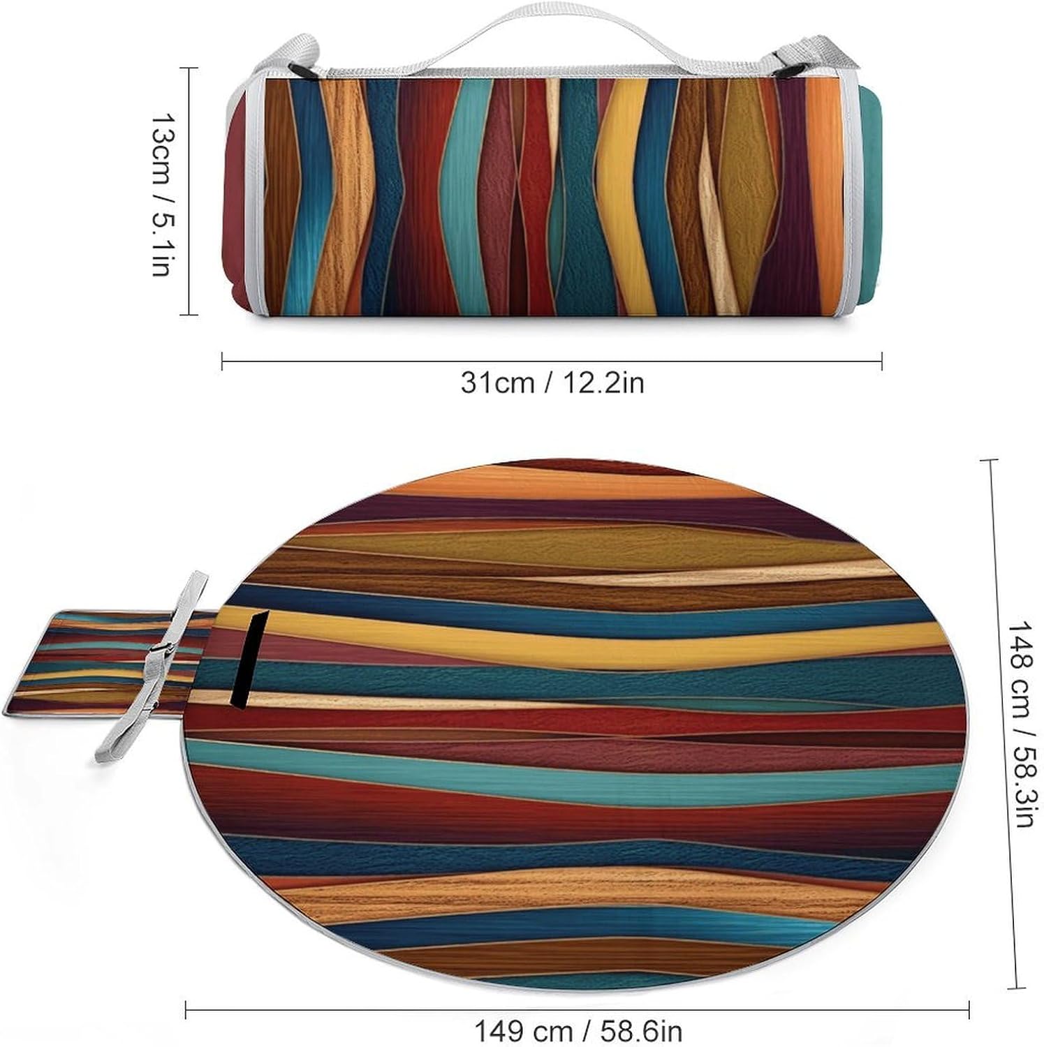 Colorful Stripes Picnic Mat Lightweight Waterproof Picnic Blankets Extra Large Picnic Outdoor Blankets Foldable Sandproof Beach Blanket for Park Beach Camping Courtyard 58.3''x58.3''