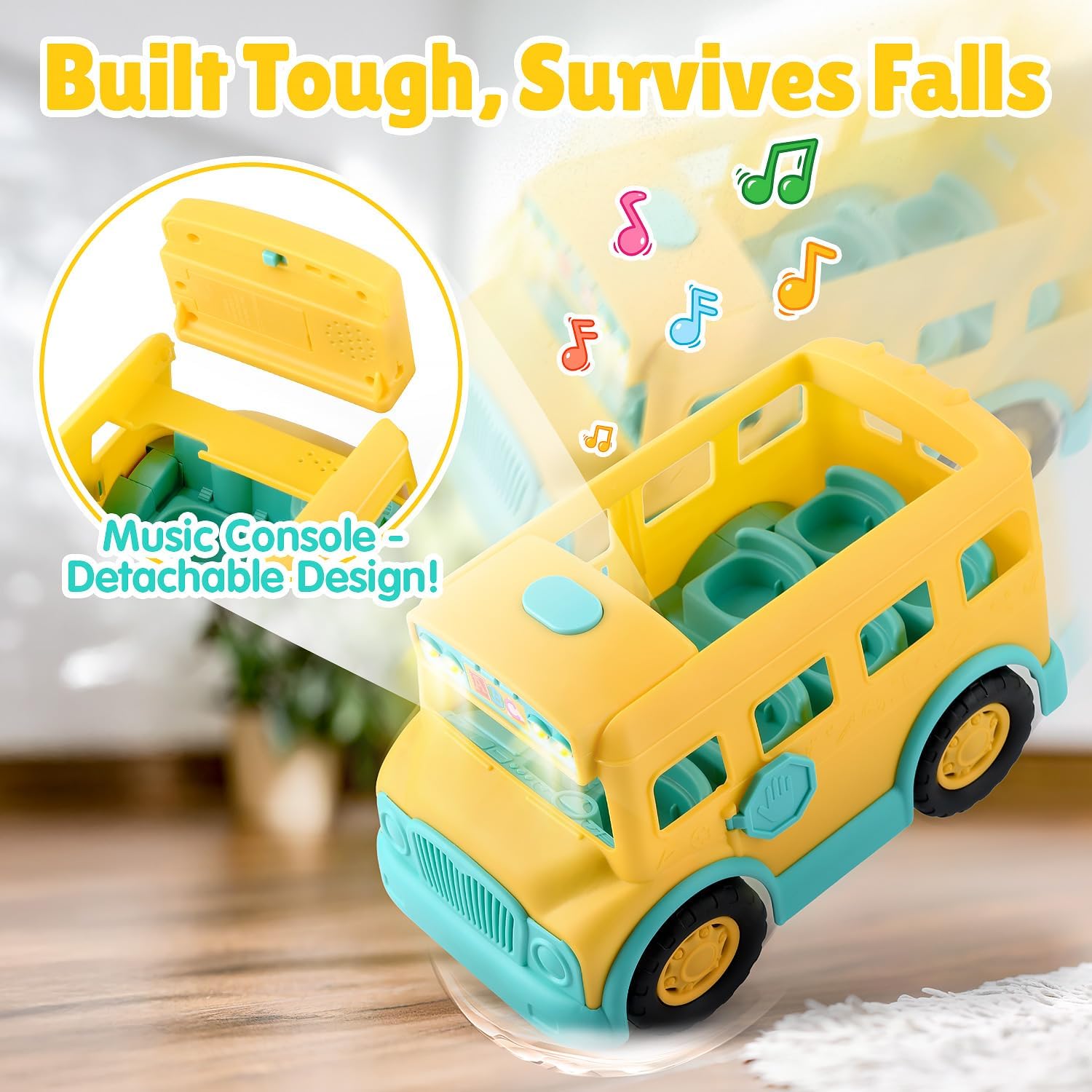 PLAY Yellow School Bus Toy for Toddlers with Figures and Driver | Lights/Music and One-Tap Music Off | Interactive Role Learning Toy | Baby Gift for Boys and Girls First Day of School Gift