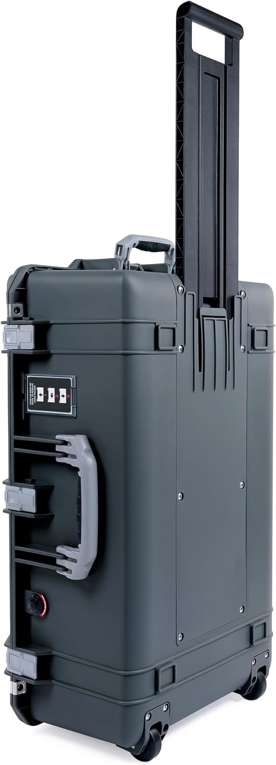 ColorCase Pelican 1595 Case Charcoal - Large Sized Waterproof Case with Grey Padded Dividers & Combo Pouch Lid Organizer- Silver Handles & Latches