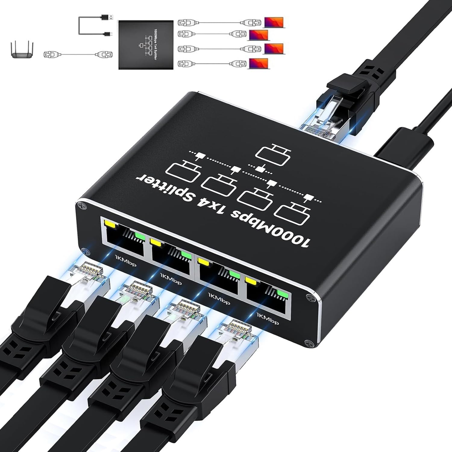Ethernet Splitter 1 to 4, 1000Mbps High-Speed Internet, Gigabit RJ45 Port Router Switch, LAN-Splitter, Supporting Simultaneous Networking of 4 Devices, Applicable to Cat5/5e/6/7/8 Cable-image-39