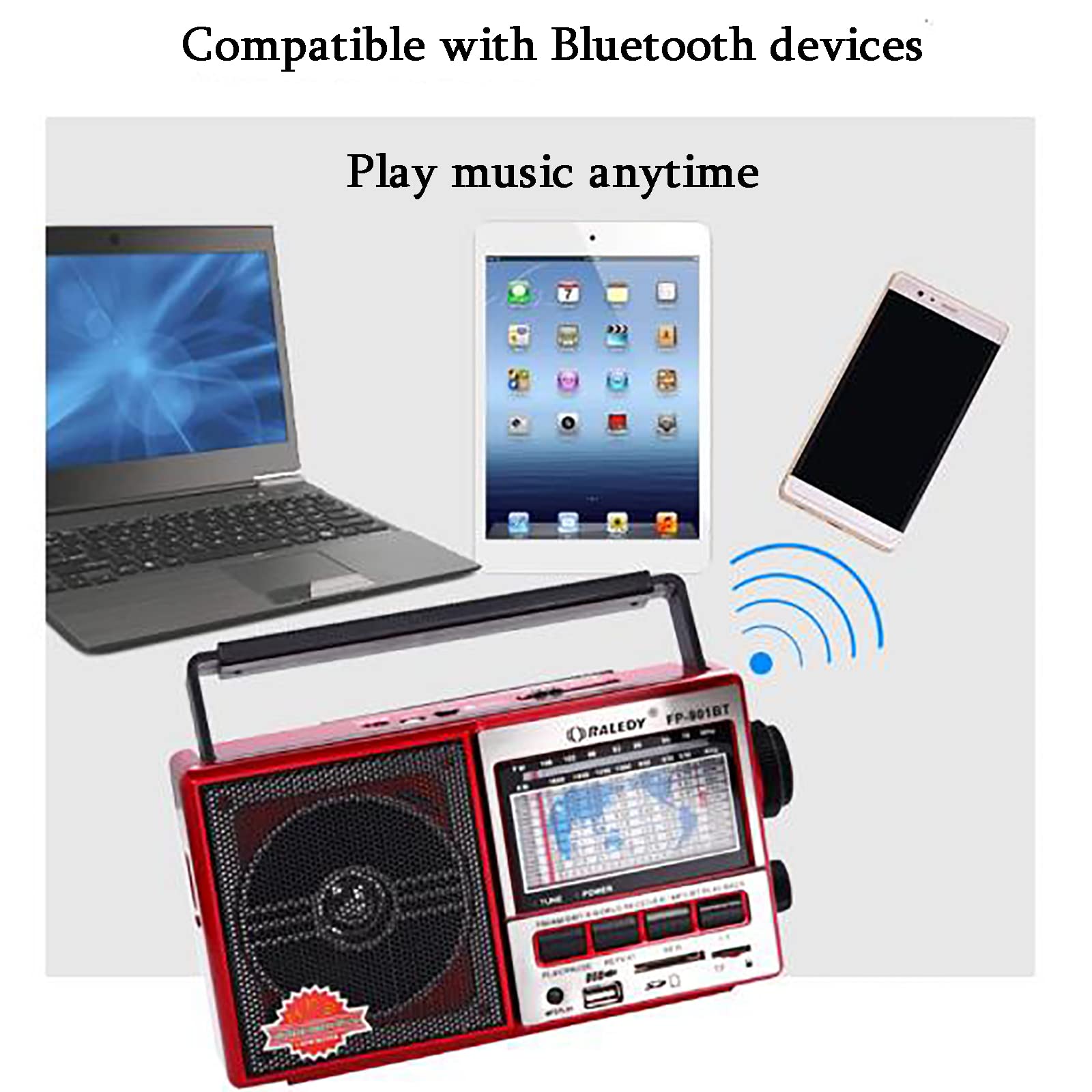 Radio Retro, Reproductor de Casete portátil, Radio y grabadora Retro, Radio de Banda Completa con Soporte U Disk/Bluetooth/Tarjeta TF, 3 Formas de Fuente de alimentación,
