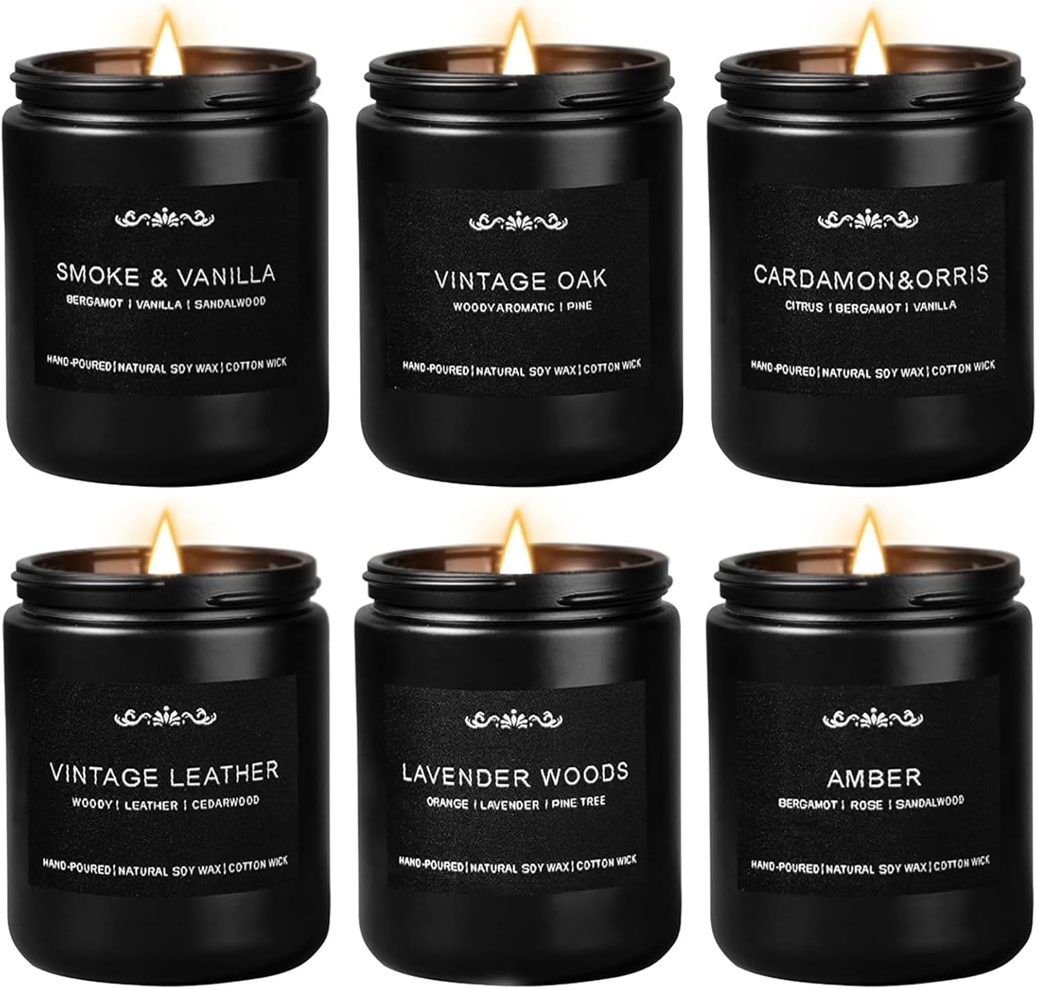 Scented Candles for Men - 42oz Soy Wax Long Lasting Candle, Manly Scented Candles with Leather/Smoke&Vanilla/Oak/Lavender/Orris/Amber-Mens Candle Gift Set for Birthday, Fathers Day, Man Cave Decor