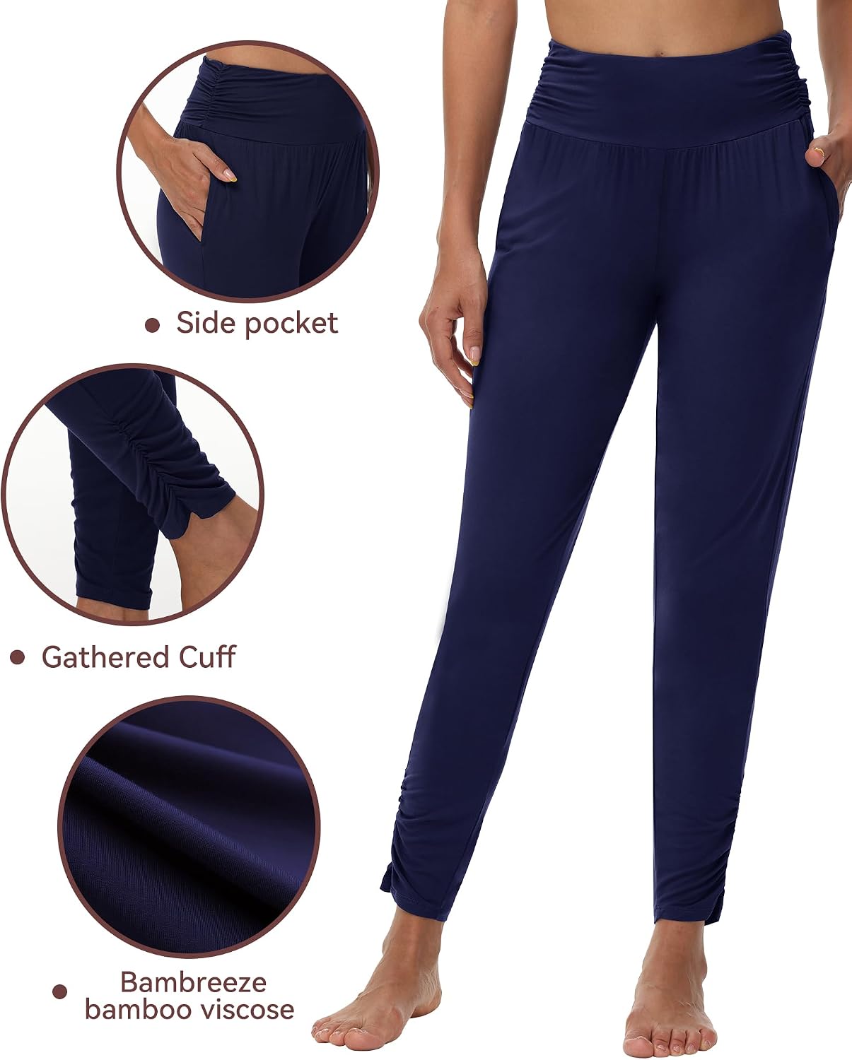 WiWi Women's Yoga Pants Viscose Bamboo Cooling High Waist Joggers Sweatpants Super Soft Lounge Bottoms with Pockets S-XXL