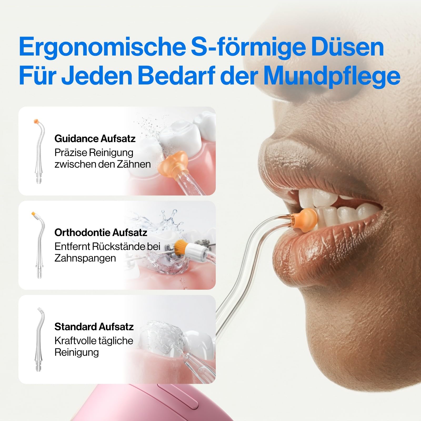 usmile C30 Munddusche Kabellos, 300 ml, 5 Druckstufen, Rosa | S-Düsen für Zahnspangen & Invisalign, USB-C wiederaufladbar, IPX7 wasserdicht, ideal für Reisen und Zuhause
