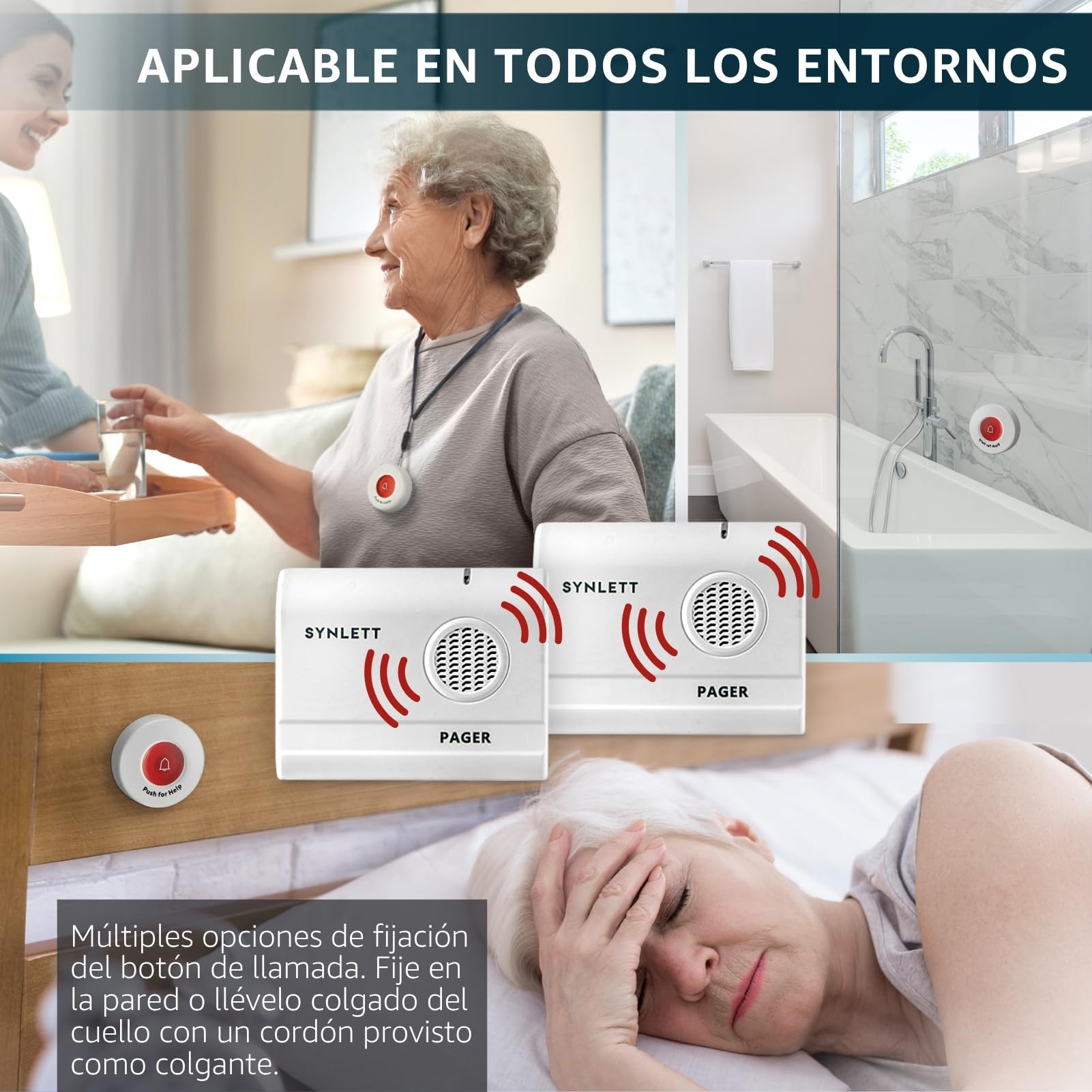 2 Buscapersonas Cuidador con 3 Botones de Llamada inalámbricos | Sistema inalámbrico para personas mayores, pacientes y cuidadores con varios puntos de llamada