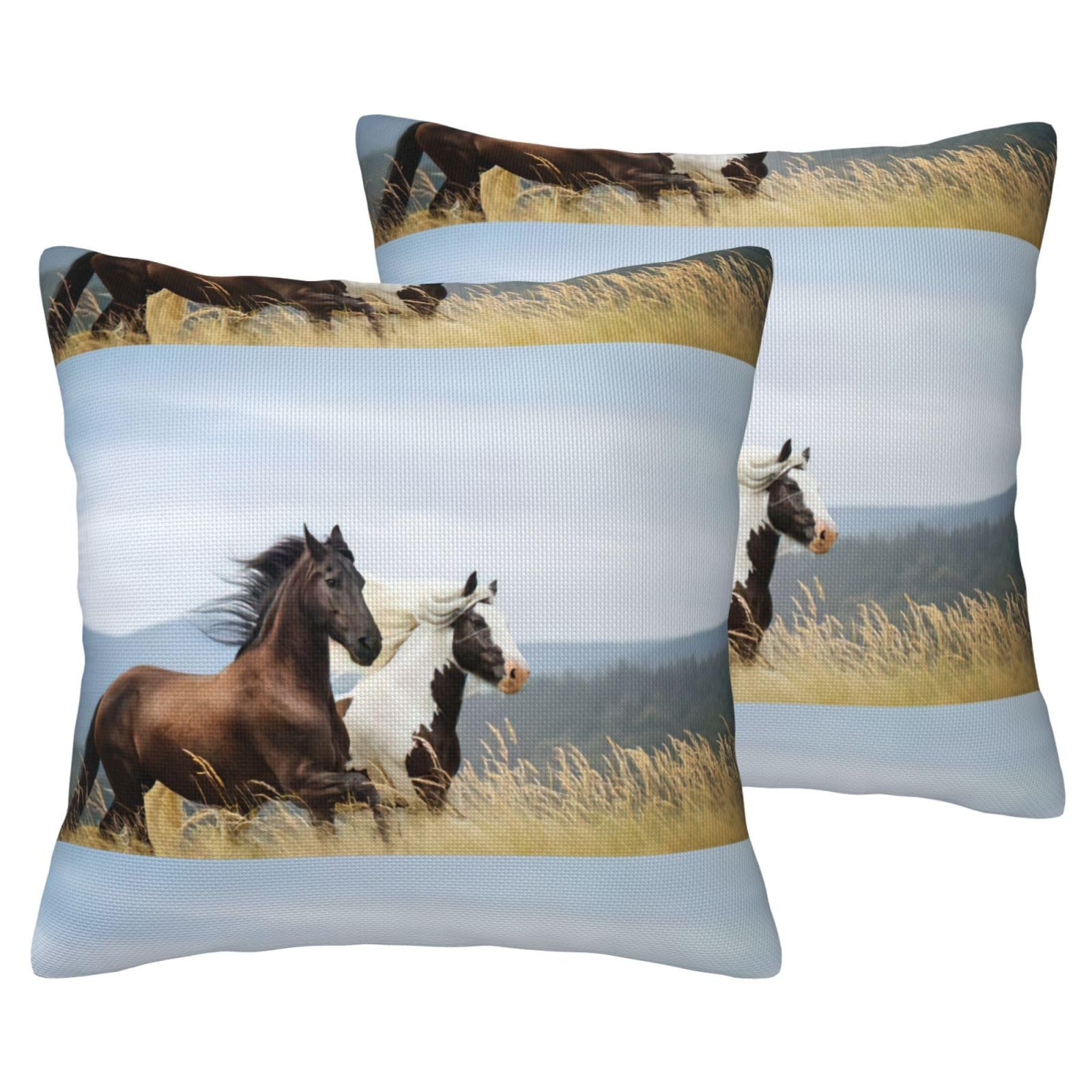 Housse de coussin de salon lavable lot de 2 motif chevaux pour canapé