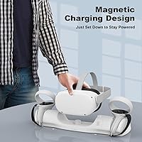 Vista 5 de AMVR Base de carga mejorada para MetaOculus Quest 2 soporte de pantalla de auriculares y estación de montaje de controlador con carga magnética