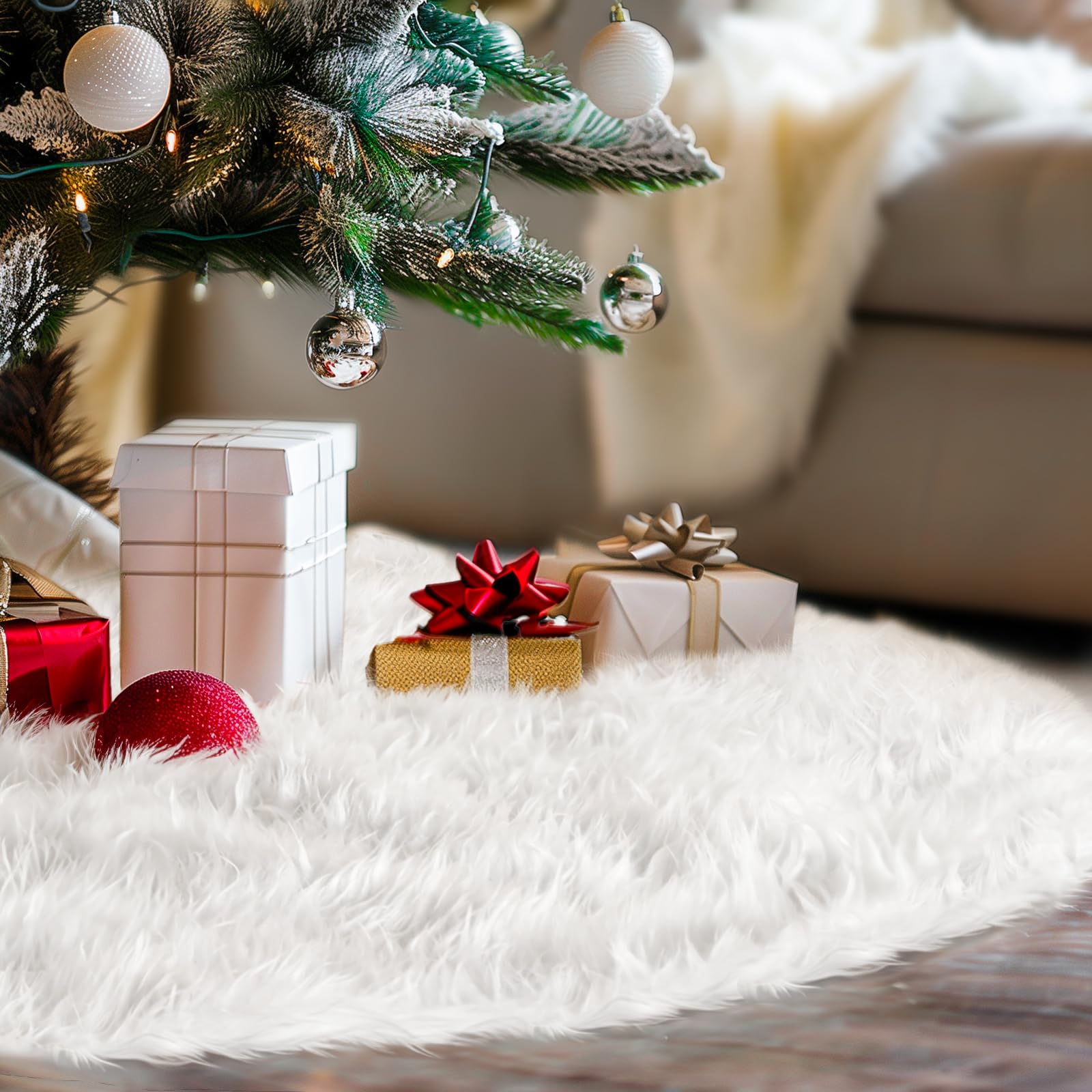 Copertura per albero di Natale bianca da 122 cm, copertura per albero di Natale, tappeto rotondo per feste di Natale allegre, gonna rotonda per decorazioni