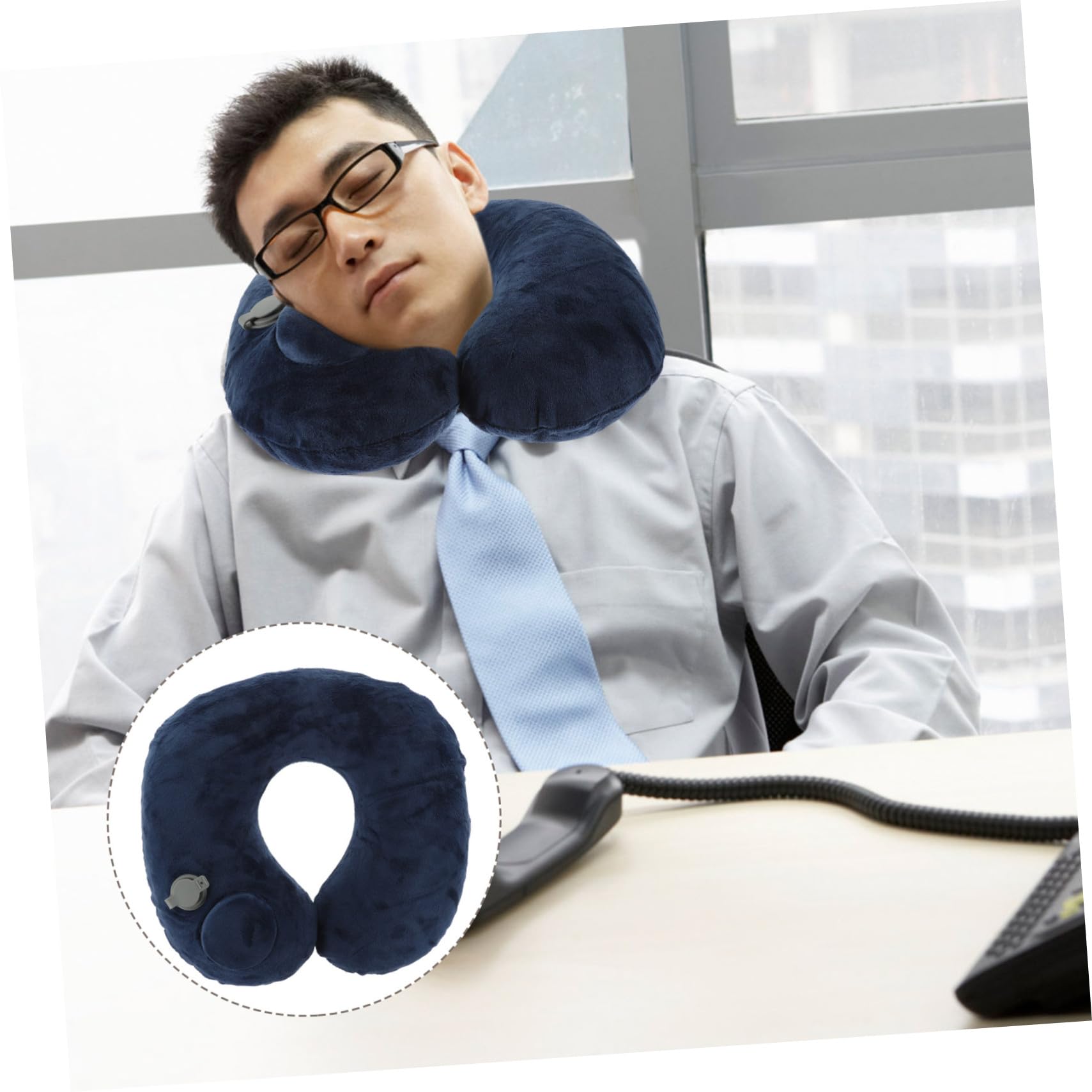 INOOMP Almohada Inflable de Viaje Soporte Ergonómico para Cuello Fácil de Inflar y Desinflar Portátil con Funda para Avión Tren Oficina y Camping Color Azul Oscuro