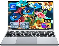 Laptop 2025, laptop de 15,6 polegadas com SSD DDR4 de 24 GB de 512 GB, quad-core N5095 até 2,9 GHz, laptop portátil com teclado retroiluminado, impressão digital, FHD 1920 * 1200, WiFi5, BT4.2