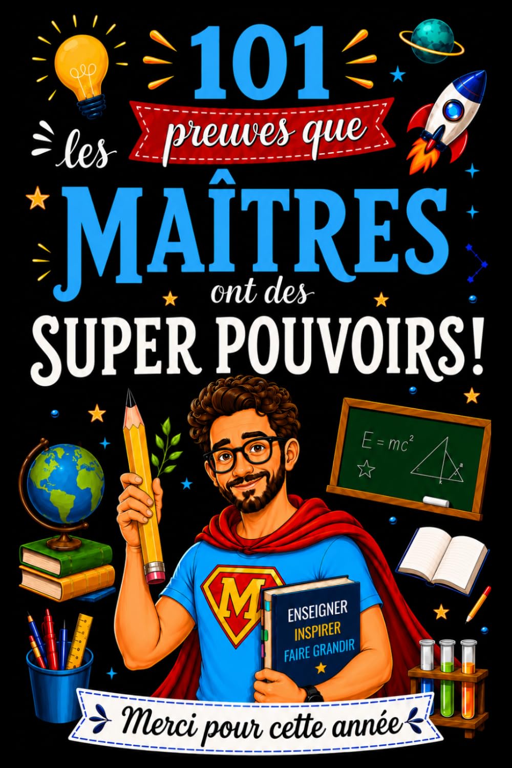 101 preuves que les maîtres ont des super pouvoirs: cahier souvenir drôle et touchant pour enseignant d’école primaire avec des faits insolites, messages et jeux