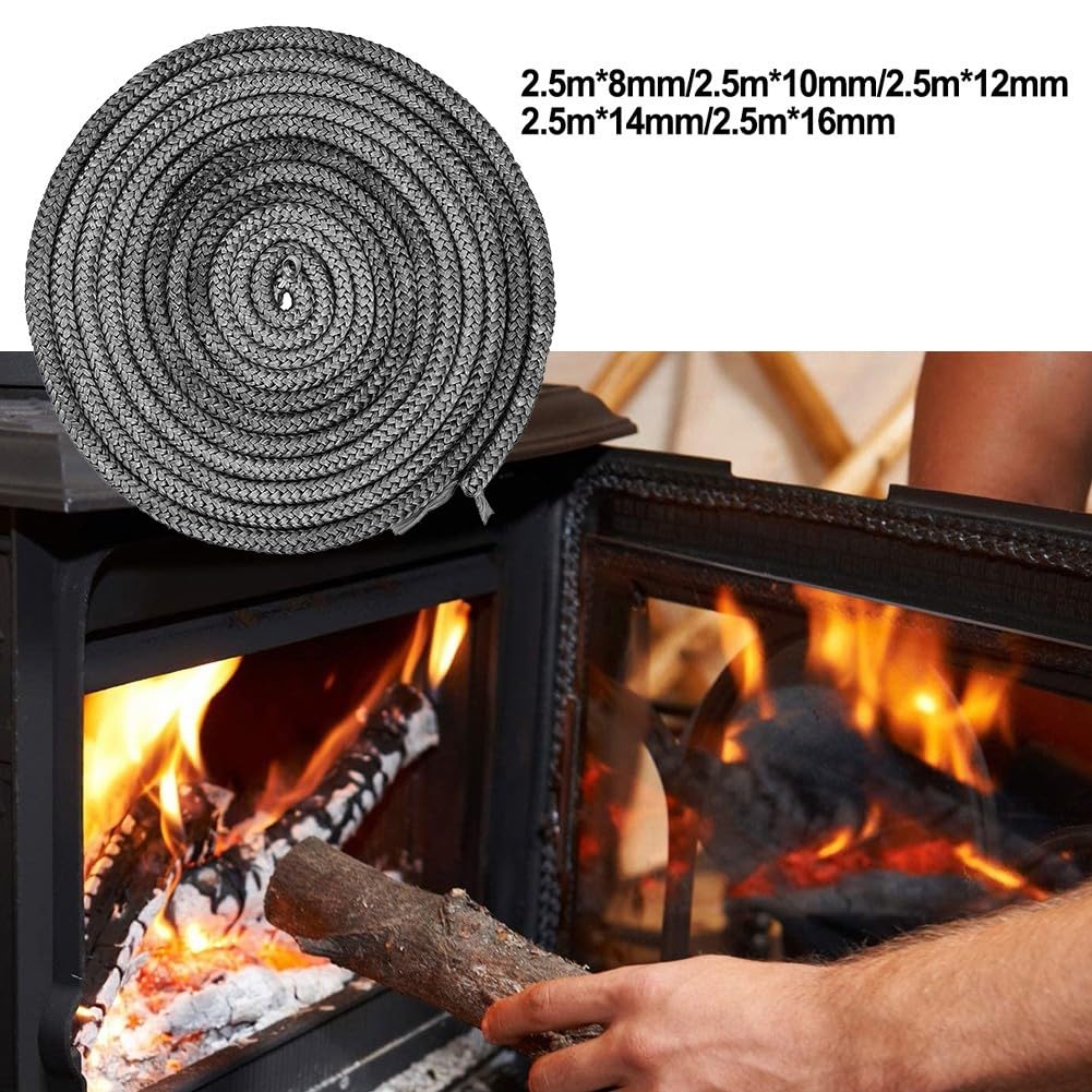 Guarnizione in corda di vetroresina, Guarnizione della corda guarnizione stufa in fibra di vetro for pellet tronchi a legna 8-16mm 2,5 m nero(2.5m*8mm)