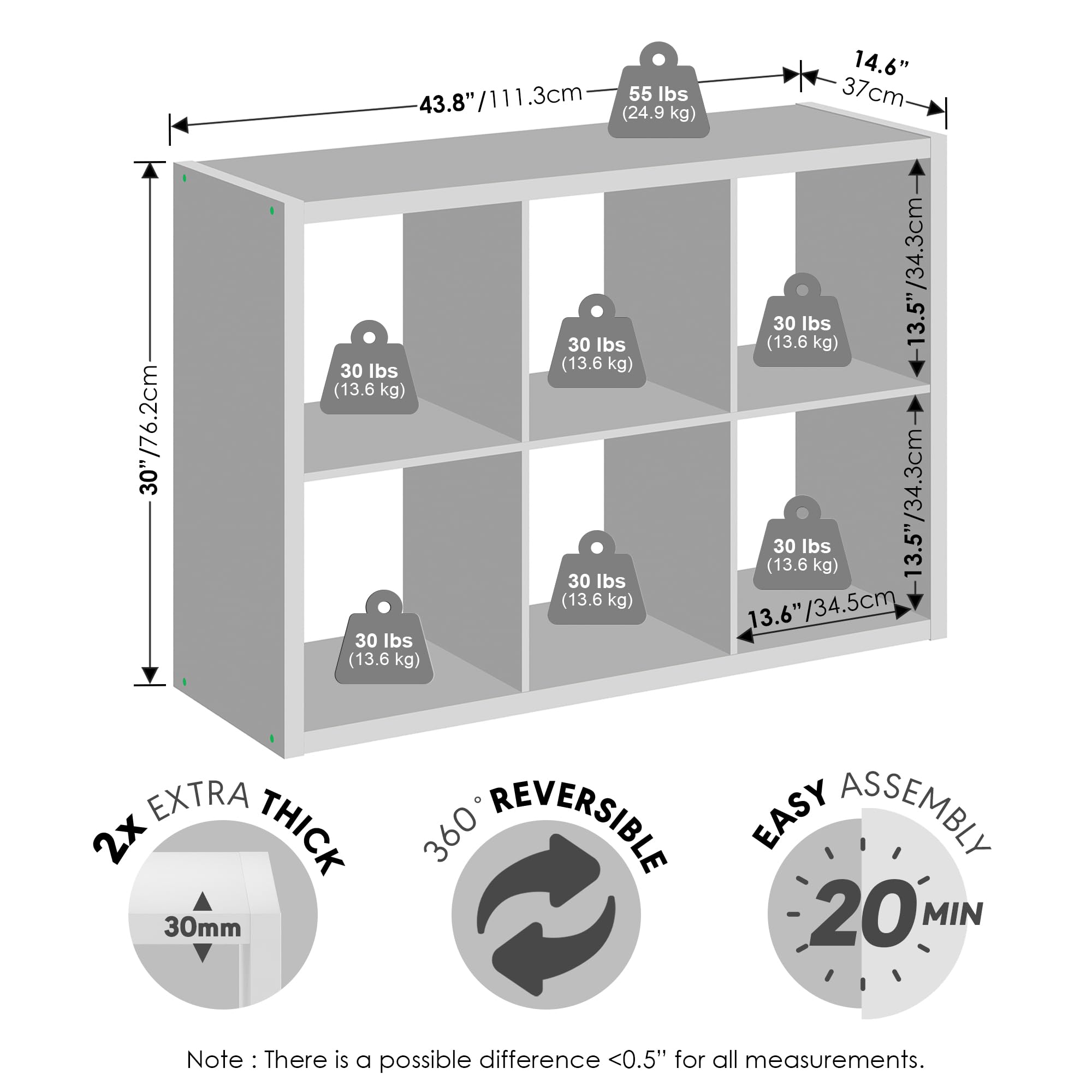 Furinno CUBICLE Mobile per Giradischi con Raccoglitore per Vinili, 6-Cube 1.2 Extra Spesso Raccoglitore per Dischi in Vinile, Scaffale Multimediale per CD DVD Dischi, Rovere Scuro Nero