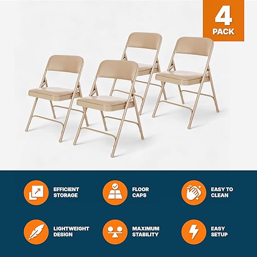 Miniatura 8 de OEF Furnishings Paquete de 4 sillas plegables acolchadas de vinilo de alta calidad, color beige