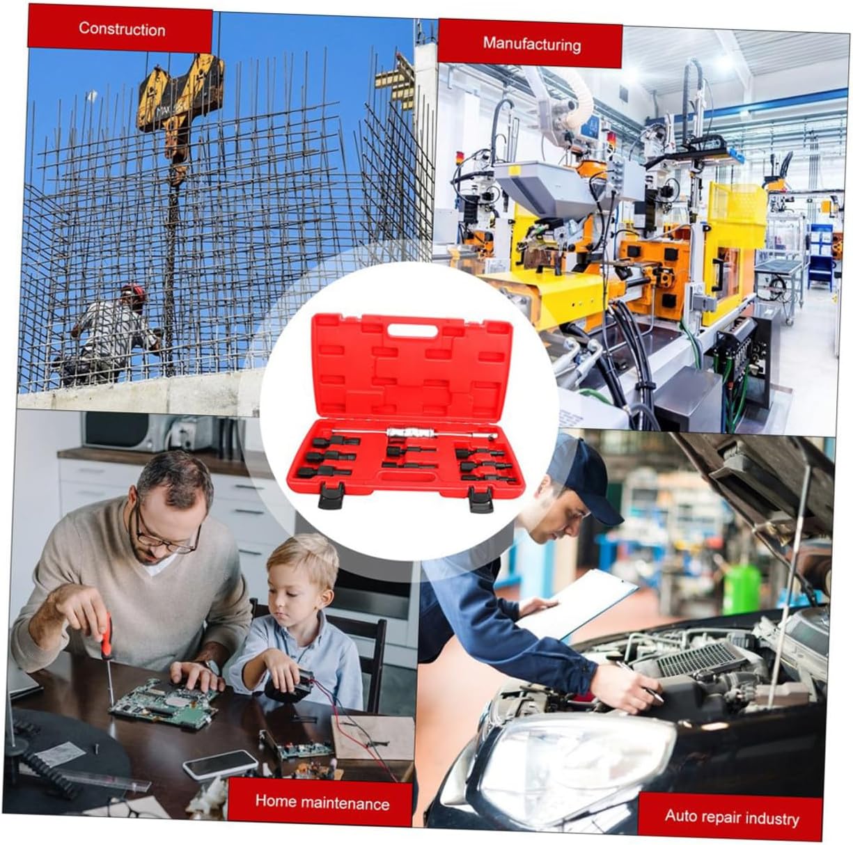 VALICLUD 9pcs Inner Bearing Puller Set Steel Bearing Extractor Slide Hammer Attachments for Automotive Removal and Disassembly Tools