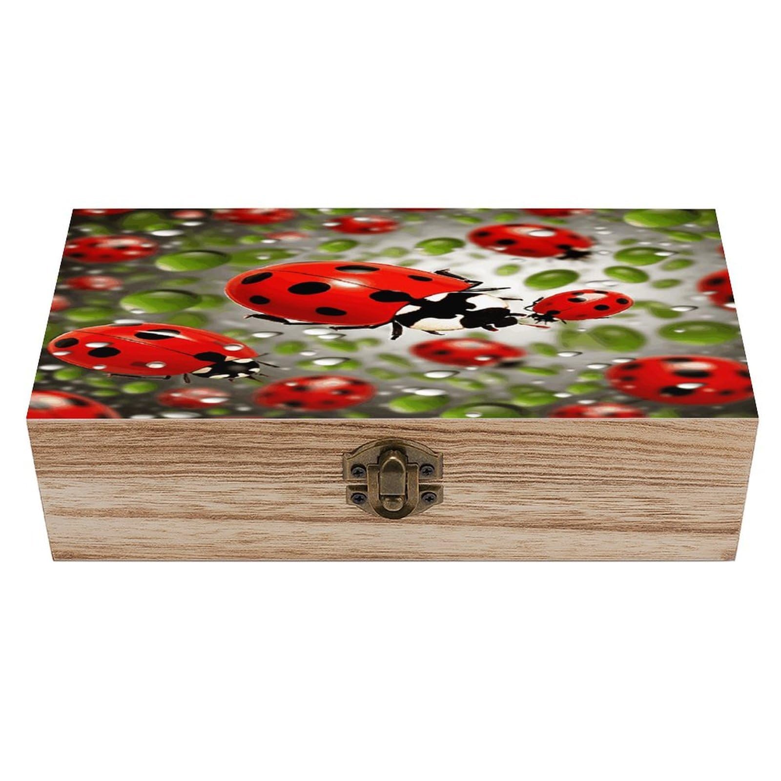 VstaDank Ladybug Wooden Storage Box with Hinged Lid Natural Wooden Box Beautifully Keepsake Boxes Vintage Wood Boxes Jewelry Organizer Trinket Storage Chest Unique Gift