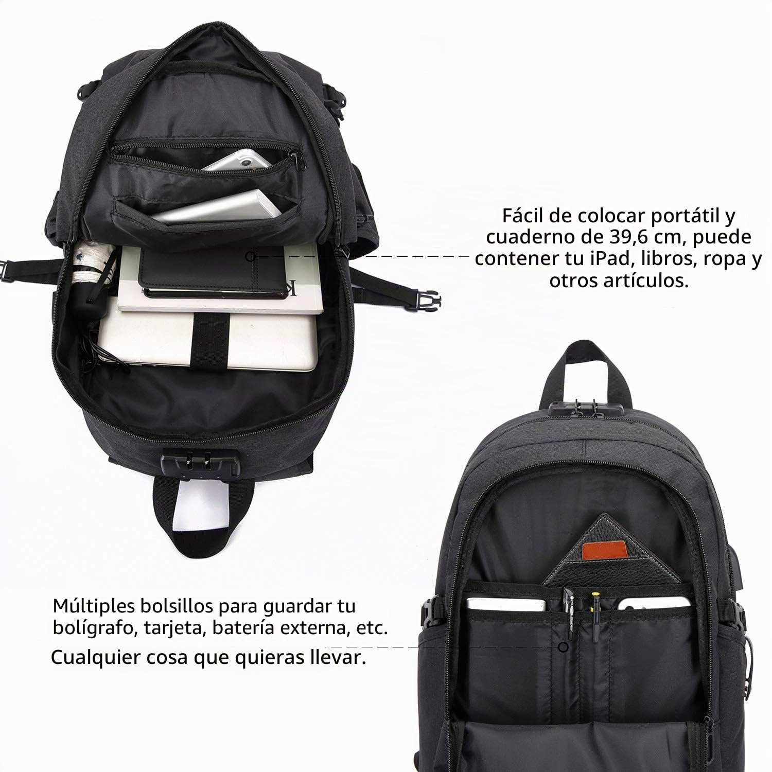 Mochila Hombre Mochila Antirrobo Impermeable,Mochila Ordenador Portatil 15.6 Pulgadas Mochila Portatil con Puerto USB,Mochila Backpack Bolsa para Negocio Trabajo Diario Viaje Escolares,Negro